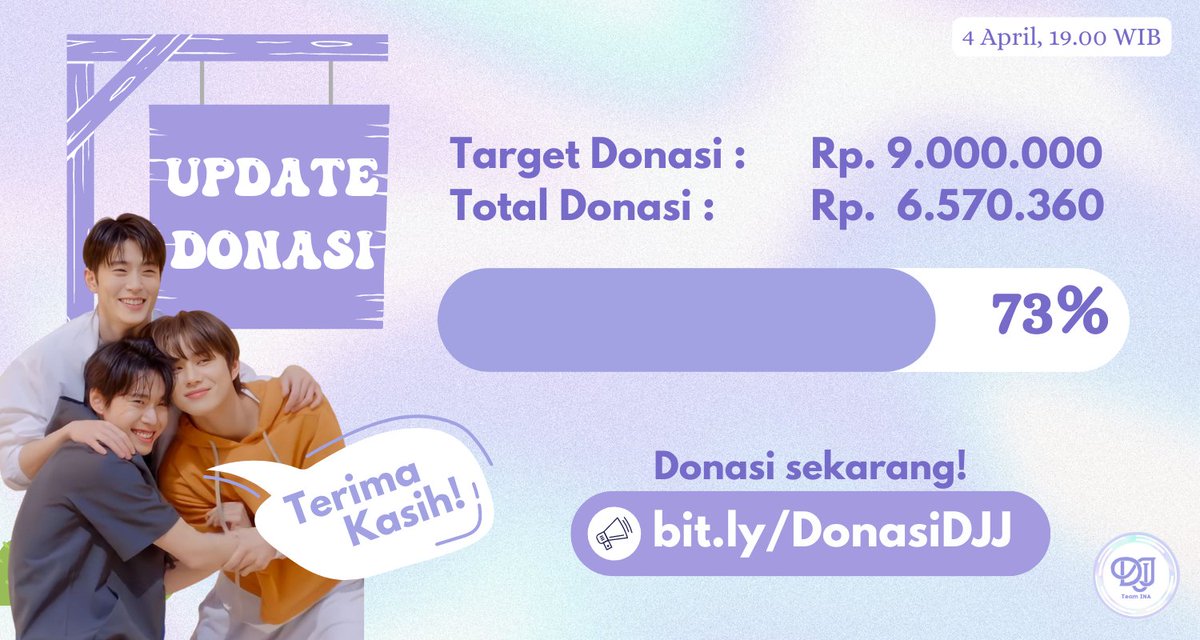 DJJ_TeamINA's tweet image. [DJJ Team INA Streaming Project Donation Update]

Terima kasih yang sudah berdonasi 🤗 
Yuk, buat project ini menjadi 100%. Berapapun donasi kamu, akan sangat membantu 😍🤍

🔗 bit.ly/DonasiDJJ 

#DOYOUNG #JAEHYUN #JUNGWOO #DOJAEJUNG #NCT_DOJAEJUNG