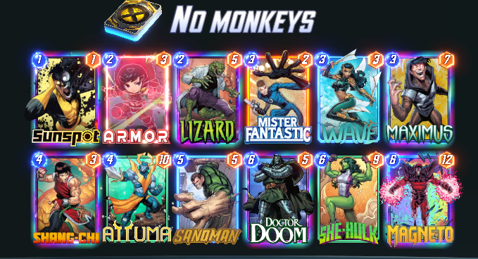 Want to counter all the pesky Hit-Monkeys during your climb? 🐒

This Wave tempo deck should be perfect for you!

Shut down any explosive turn 6 from the opponent using Wave or Sandman, and respond with your own She-Hulk + 6-cost Combo! 🤯

Attuma + Armor is great but not needed.