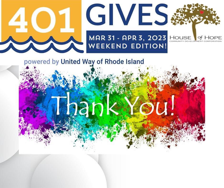 Thank you to everyone that supported our Invest in Hope - 401Gives Day Campaign. Your support is vital to so many Rhode Islanders in order to keep them safe - and essentially survive - a life lived on the streets. We raised $11,503 from 80 donors! Thank you all!
