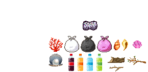 ごみを拾ってお金を稼ぐステージを作成中。
環境レベルアップさせてお宝出現率上げたい