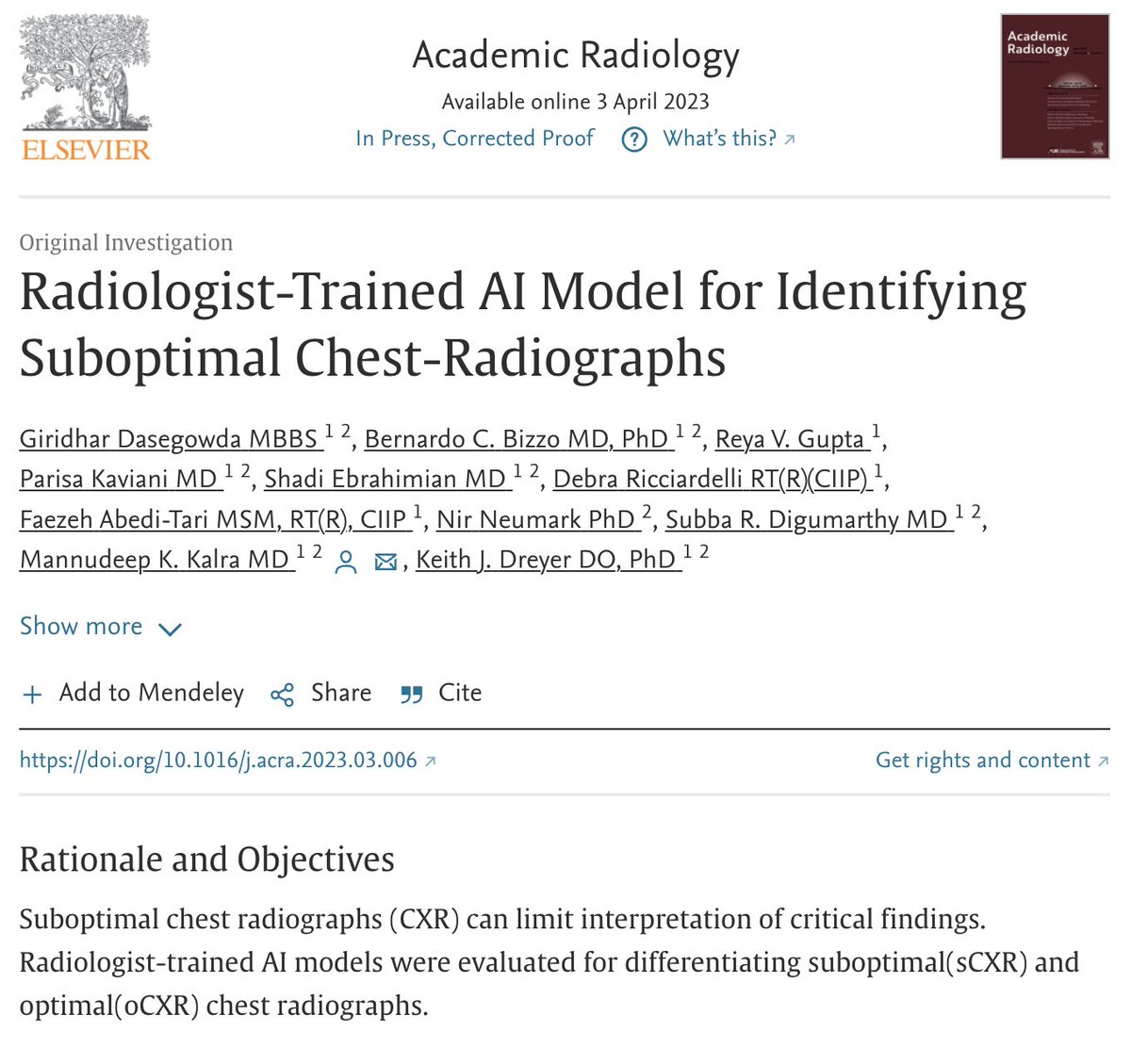 Congratulations to the @MassGenBrigham team for their recent publication in Academic Radiology! @BernardoBizzo Click here to learn more: lnkd.in/ejgTrDPQ #ArtificialIntelligence #MachineLearning