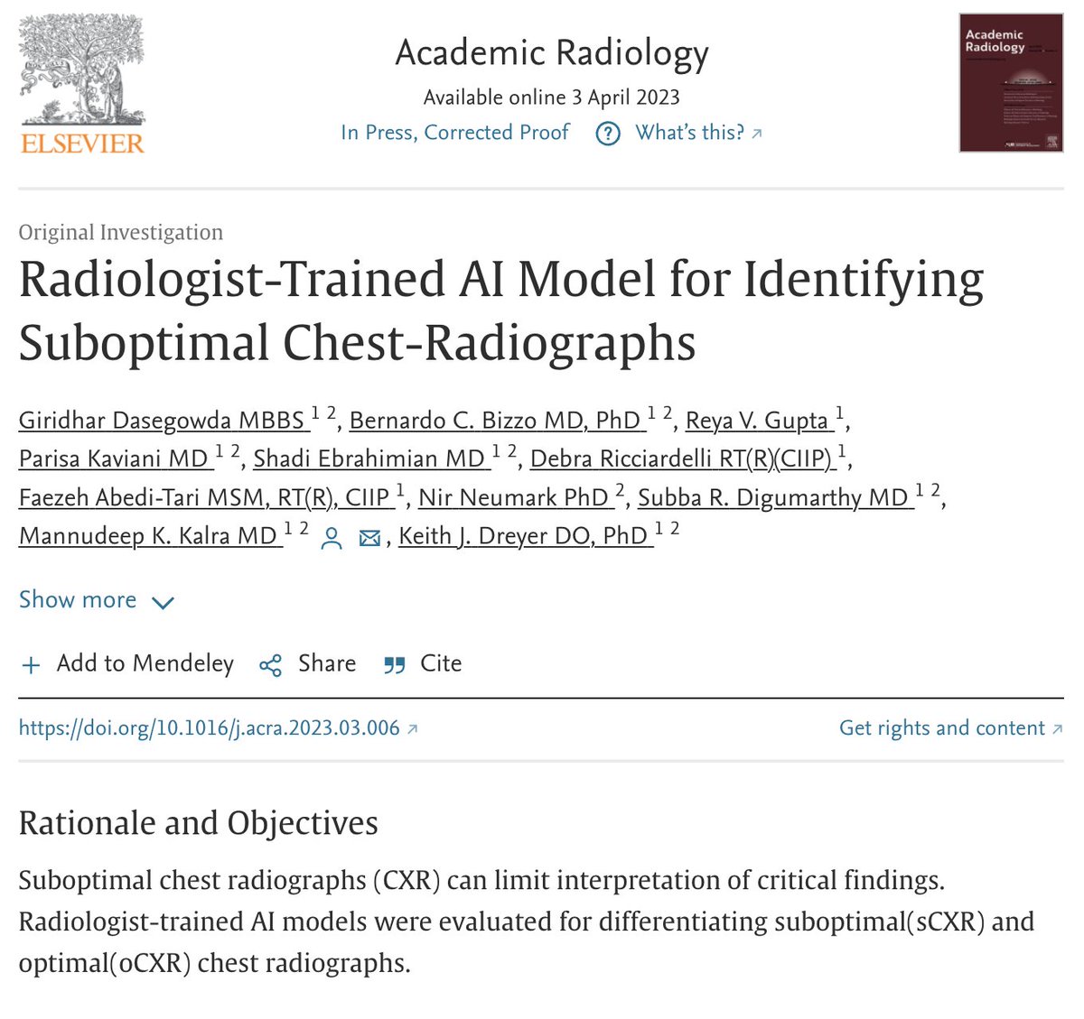 Mass General Brigham Data Science Office (DSO) (@clindatsci) on Twitter photo Congratulations to the <a href="/MassGenBrigham/">Mass General Brigham</a> team for their recent publication in Academic Radiology! <a href="/BernardoBizzo/">Bernardo Bizzo</a>
Click here to learn more: lnkd.in/ejgTrDPQ
#ArtificialIntelligence #MachineLearning Congratulations to the <a href="/MassGenBrigham/">Mass General Brigham</a> team for their recent publication in Academic Radiology! <a href="/BernardoBizzo/">Bernardo Bizzo</a>
Click here to learn more: lnkd.in/ejgTrDPQ
#ArtificialIntelligence #MachineLearning