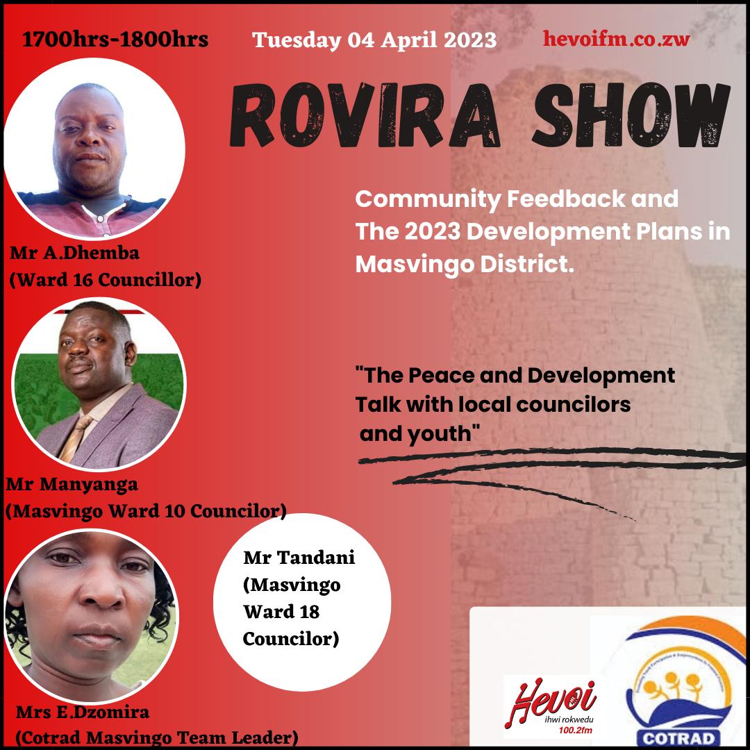 cotradinfo's tweet photo. @cotradinfo will host a talk show on  community feedback and the 2023 development plans in Masvingo district @HevoiFm with councilor Demba ward 16, Manyanga ward 10 and Tandandi ward 18 and COTRAD youth leader E Dzomira on 04/04/23 at 5pm
@zivanaimuzorodz @NhimbeFM @ZivaVoters https://t.co/1hQLCks53f