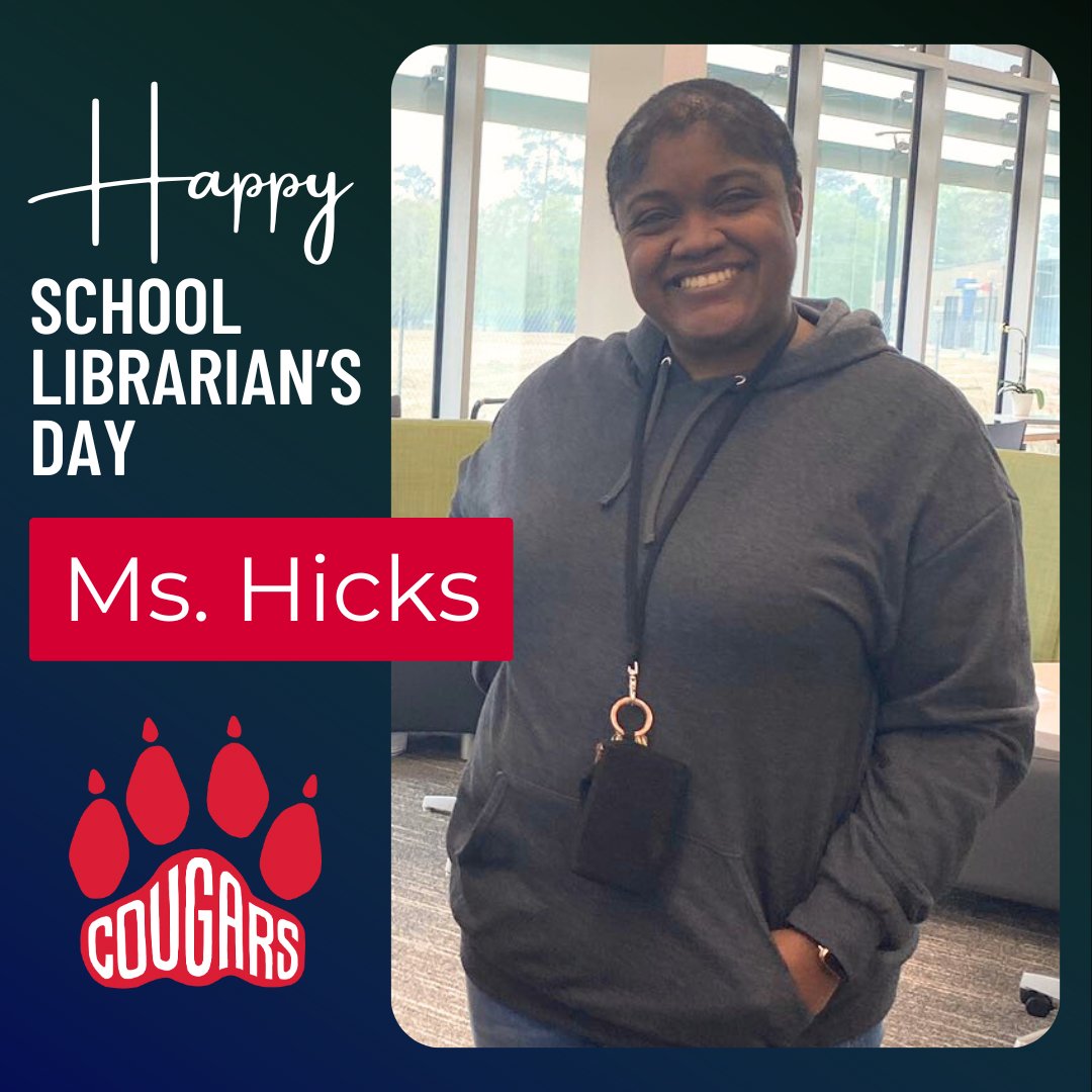 Happy School Librarian’s Day! Thank you to Ms. Hicks @msflybrarian for supporting our Cougars & ensuring that our library is a safe, welcoming, and educational place for all students. #KMSCougarPride🐾#TheHumbleLibrarian