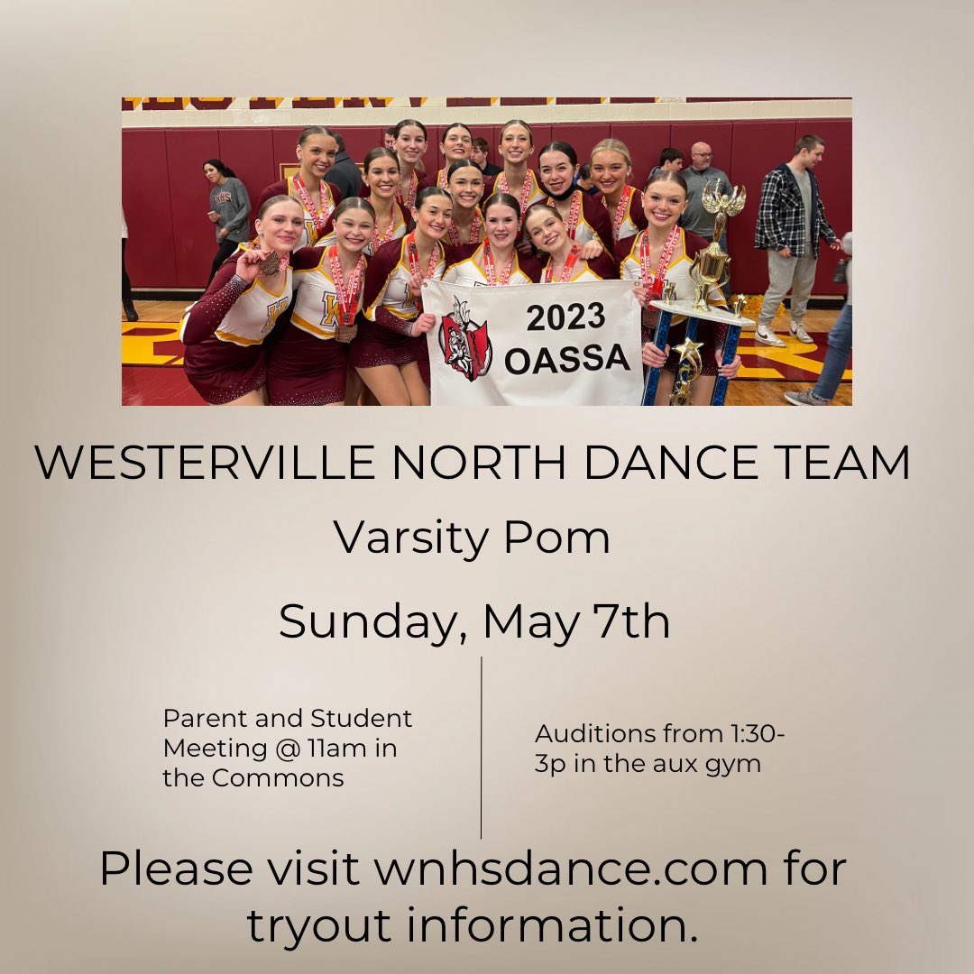 Want to join the 23-24 STATE CHAMPION Dance Team? Visit wnhsdance.com for tryout information!
