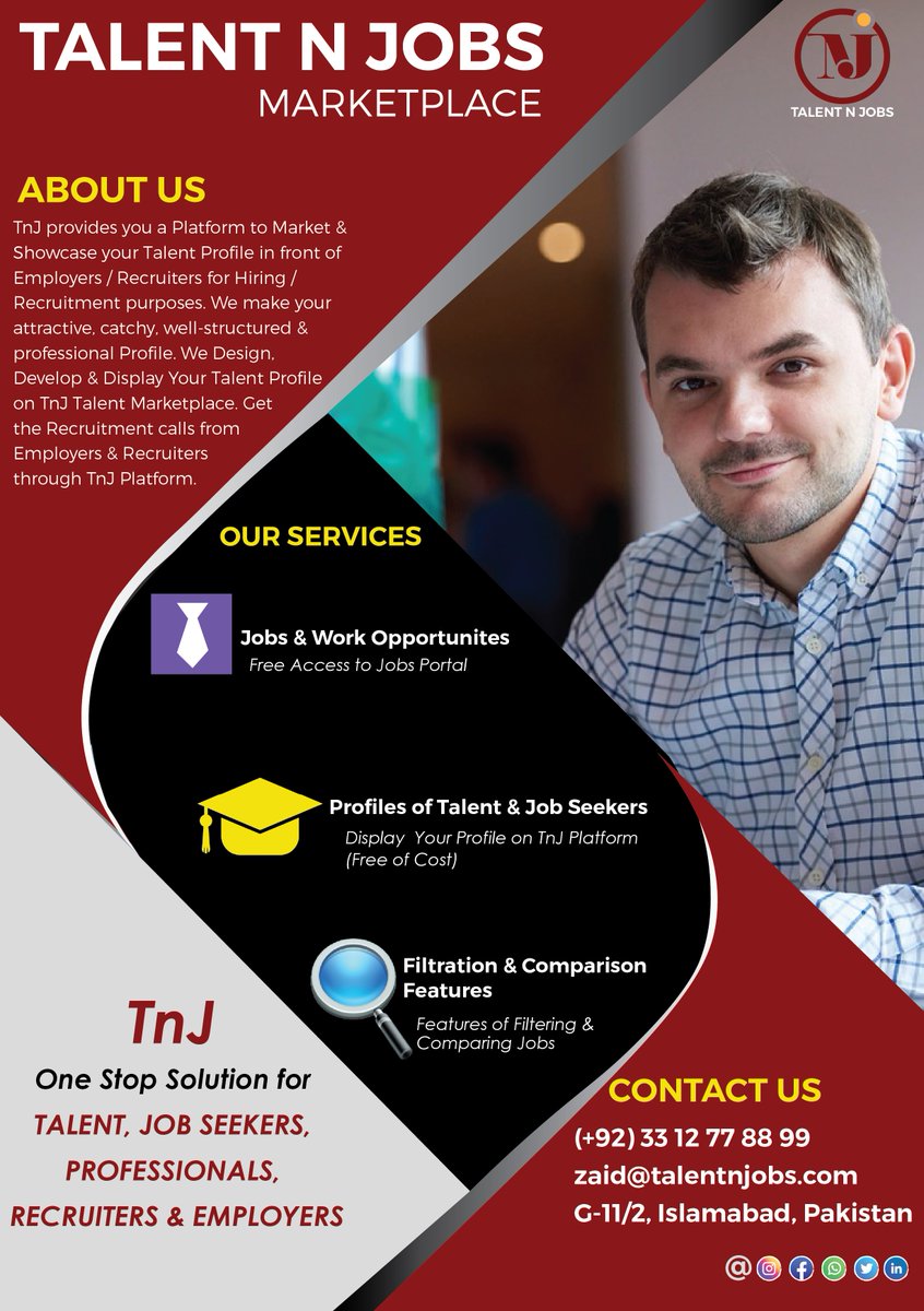 zaid__munir's tweet photo. Talent n Jobs (TnJ) 🚀 :
https://t.co/9Pk1MJ8fEE
#TnJ #TalentnJobs #jobportal #talentmarketplace #jobhub #cvwritingservices #resumebuilding #jobhelp #jobassistance #talentsolutions #jobs #talent #jobsforyou https://t.co/ibojZtDJFh