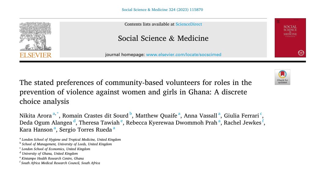 🆕 study is first to generate evidence on the incentive preferences of volunteers working on the prevention of violence against women and girls in Ghana. ✍️ @nikitaarora01, @matthew_quaife, @AnnaVassall, @giulipsy, @dedaogum, @Karaghanson & colleagues ➡️ bit.ly/3KvDCfh