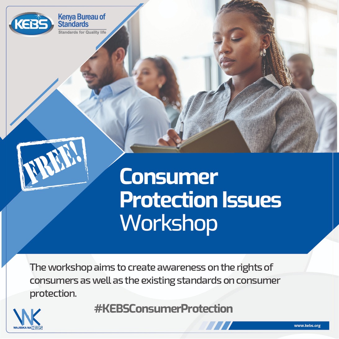 KEBS_ke's tweet photo. Did you know that there exist standards on consumer protection and other related issues? Some of these standards are in relation to product safety, product recall, customer vulnerability, unit pricing, customer warranties etc.
#KEBSConsumerProtection
#ConsumerRights 
#Standards https://t.co/Ly59oxgGpF