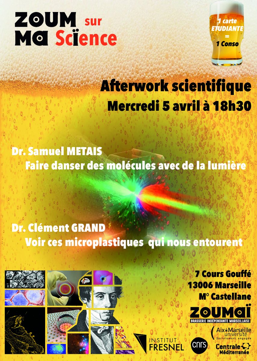 Institut Fresnel (@institutfresnel) on Twitter photo 🙌Demain Afterwork Scientifique organisé par <a href="/InstitutFresnel/">Institut Fresnel</a> à la Brasserie Zoumai #Marseille
#vulgarisation par Samuel METAIS & Clément GRAND dans la joie et la bonne humeur 🤩.
N'oubliez pas votre carte étudiante, un verre sera offert dans la limite des places disponibles🍻 🙌Demain Afterwork Scientifique organisé par <a href="/InstitutFresnel/">Institut Fresnel</a> à la Brasserie Zoumai #Marseille
#vulgarisation par Samuel METAIS & Clément GRAND dans la joie et la bonne humeur 🤩.
N'oubliez pas votre carte étudiante, un verre sera offert dans la limite des places disponibles🍻
