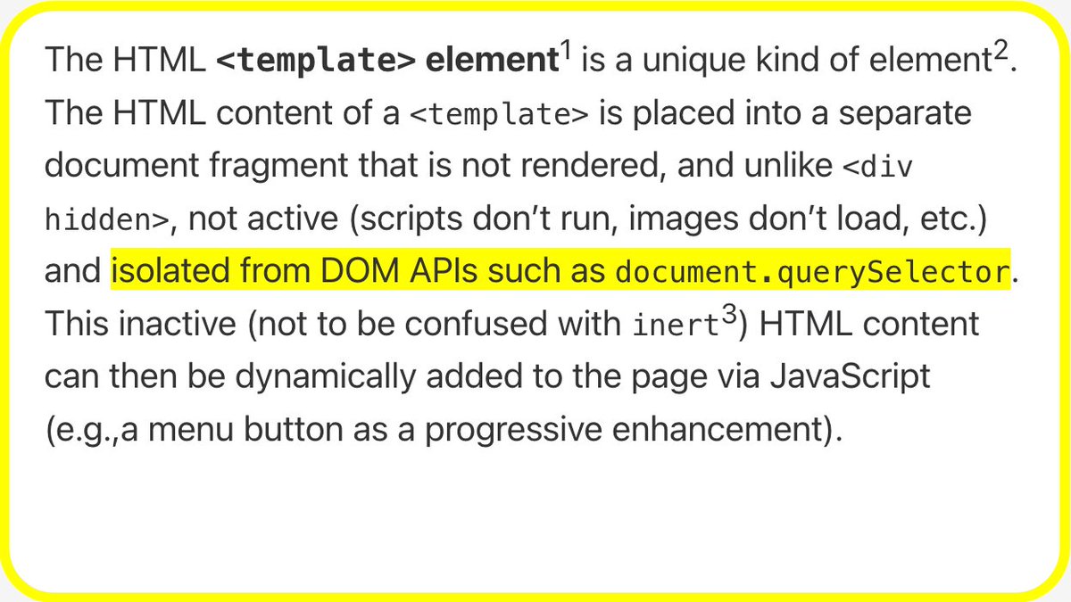 WebPlatformNews's tweet image. The HTML template element does more than just hide content webplatform.news/#1680613058000