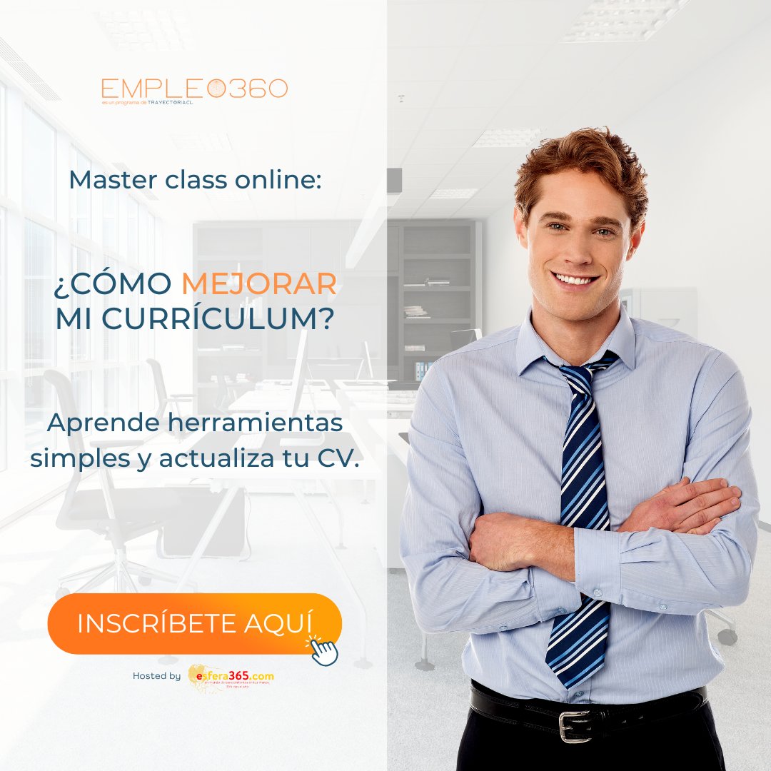 Headhunter_cl's tweet photo. ¿𝗖𝗼́𝗺𝗼 𝗺𝗲𝗷𝗼𝗿𝗮𝗿 𝗺𝗶 𝗖𝗩? Trabajemos en esto, 𝟭𝟬𝟬% 𝗢𝗻𝗹𝗶𝗻𝗲. Te esperamos.
INSCRÍBETE A LA MASTER CLASS AQUÍ:
https://t.co/jG5C1f7uSC
¿Quieres ayudar a alguien para que mejore su CV? 𝗖𝗼𝗺𝗽𝗮𝗿𝘁𝗲 / 𝗲𝘁𝗶𝗾𝘂𝗲𝘁𝗮.
#cv #empleabilidad #coaching https://t.co/JvduUSq9Bf