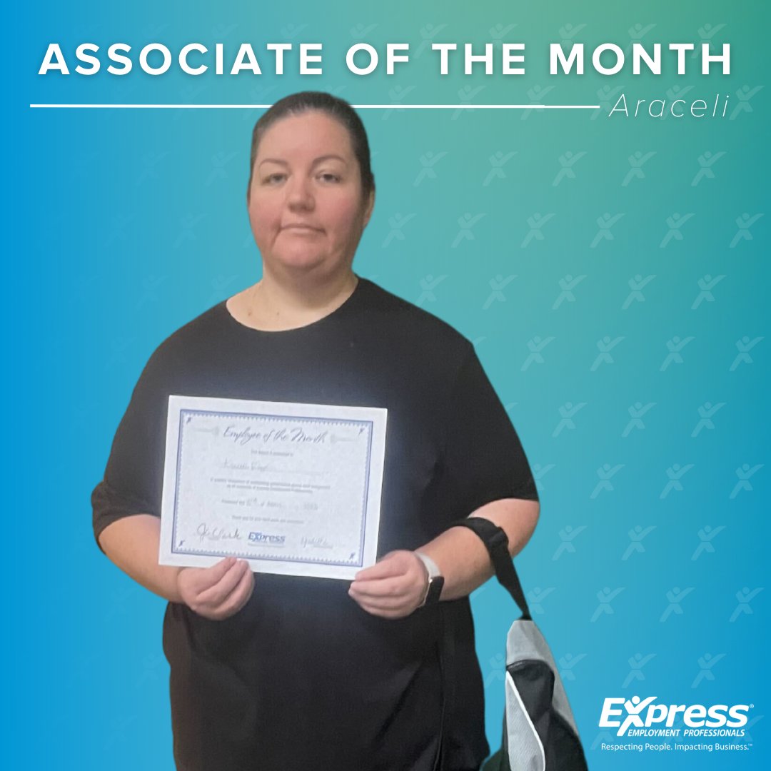 Congratulations to our March Employee of the Month, Araceli! Thank you for all your hard work, Araceli. Your Express Garland family appreciates you!

“Araceli has gone above and beyond and has proven to be an asset to our team!" - Production Supervisor
#ExpressPros...