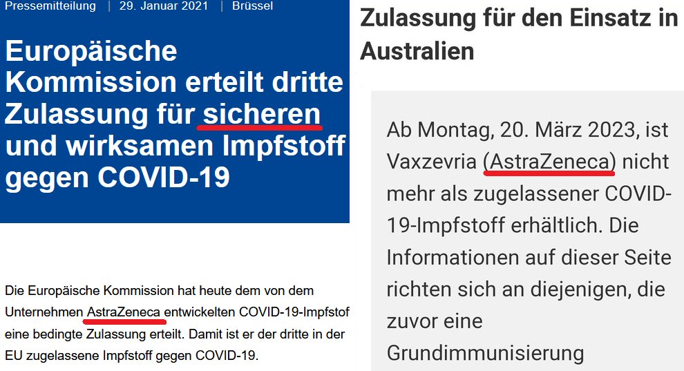 ☠️Todsichere Zulassungsverfahren☠️

Vor zwei Jahren bewarben die Behörden AstraZenecas Impfstoff als wirksam und sicher. Nach vielen Zwischenfällen verschwindet er jetzt. Ohne Bedauern oder Entschuldigung.

Geschädigt wurden vor allem junge, ungefährdete Menschen. 1/2