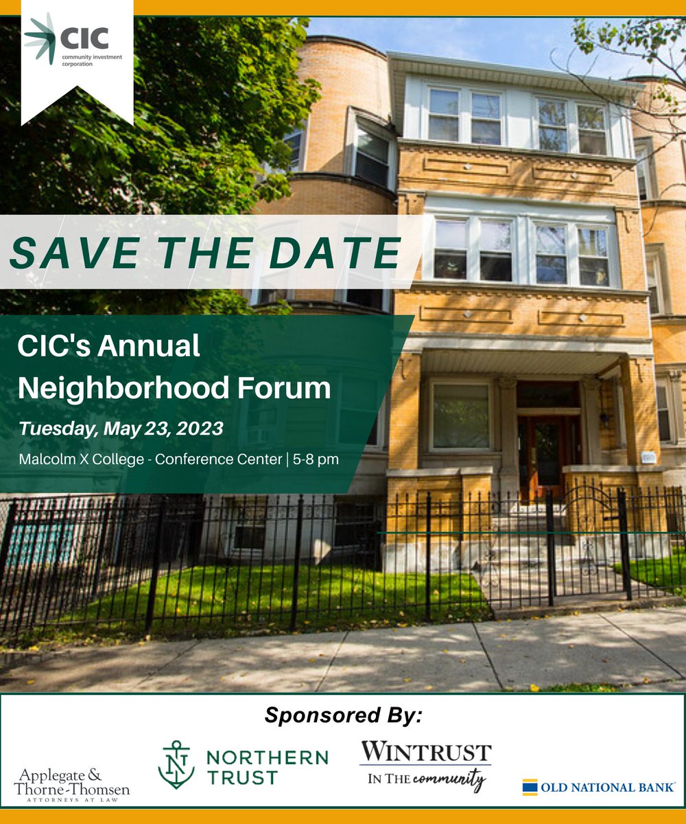 We invite you to join us at the upcoming 2023 Neighborhood Forum hosted by Community Investment Corporation (CIC) on May 23, 2023, at Malcolm X College. Early bird tickets are on sale from now until April 23! To purchase your ticket visit: bit.ly/433S8SP