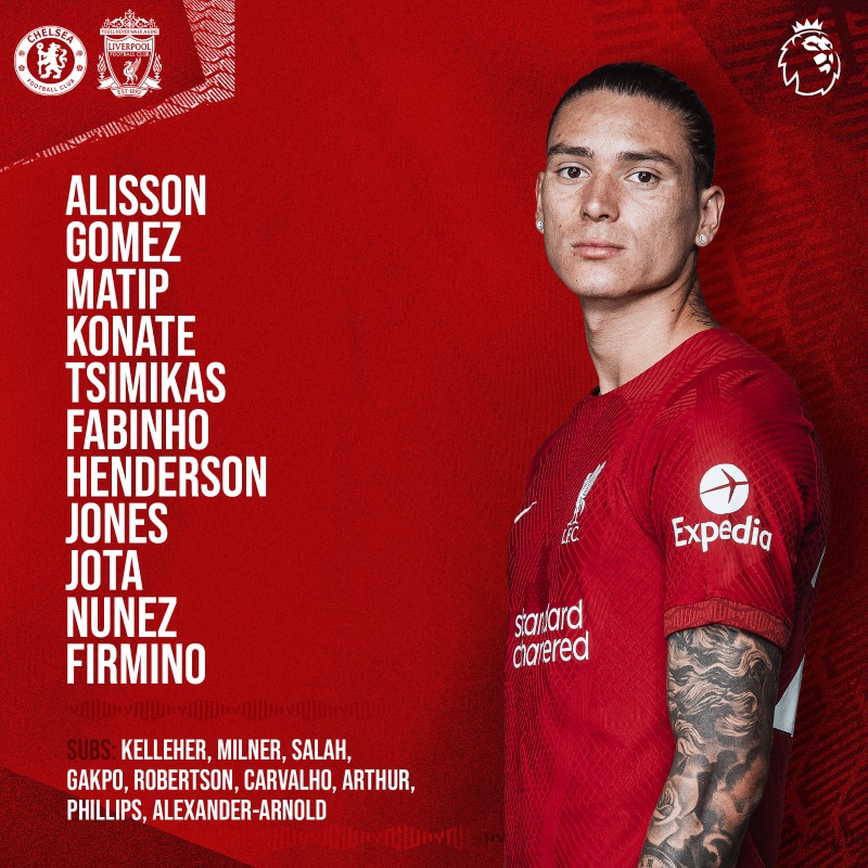 LFC's tweet photo. 🔴 #CHELIV TEAM NEWS 🔴

Our line-up to take on Chelsea tonight.