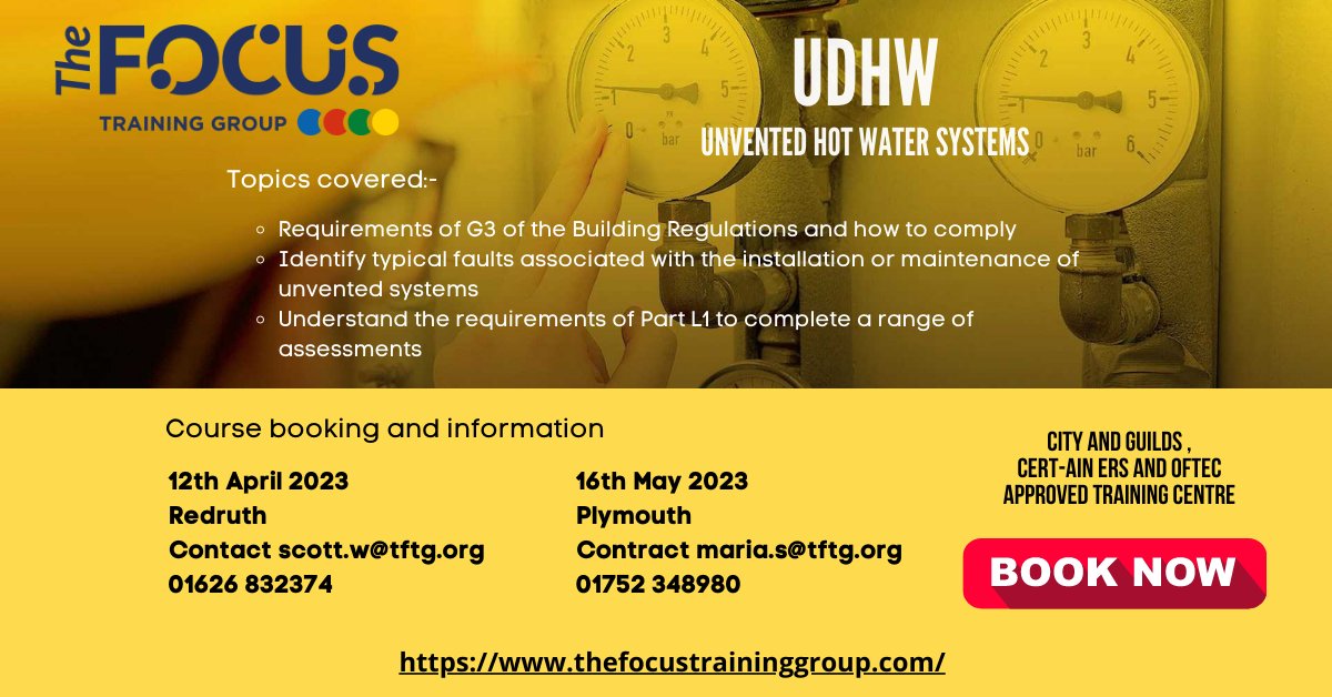 focustrainingsw's tweet photo. Gas Engineers we have space on the UDHW Unvented Hot Water Systems Course in Redruth next week, to book contact scott.w@tftg.org 01626832374
https://t.co/vh4BttmClR
#UDHW #gasengineer #GasLife #gastraining #gas #t#trainingprovider https://t.co/6MC0iakZu4