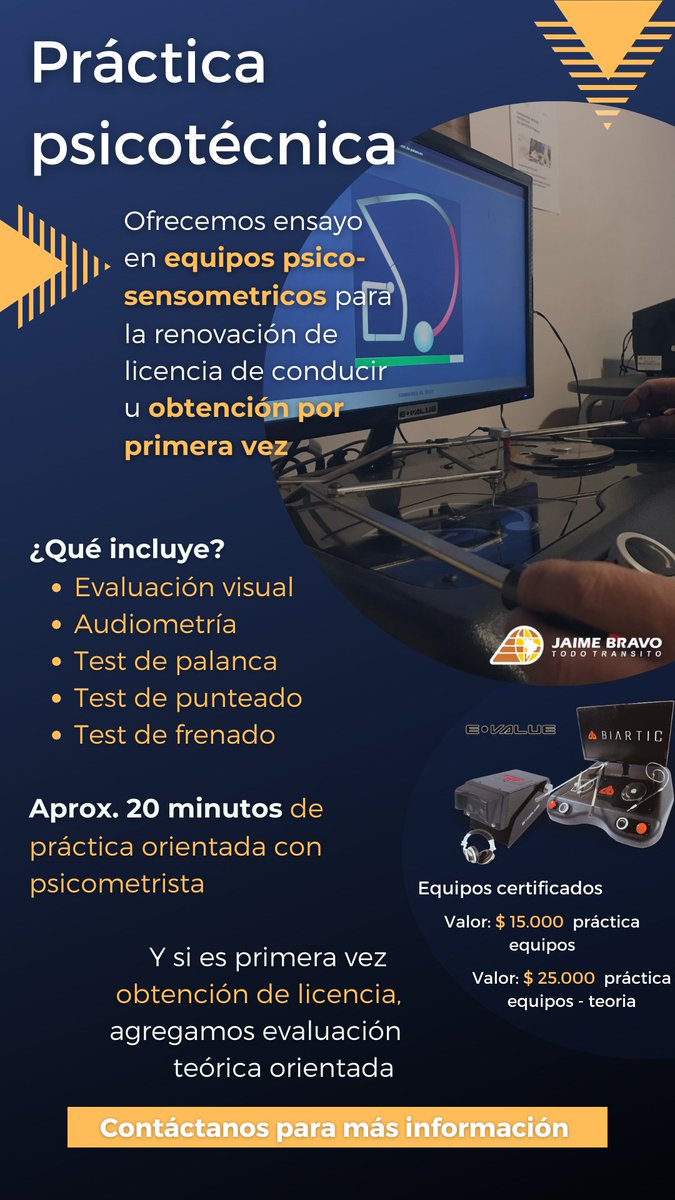 Todo_Transito's tweet photo. ⚠️🚗Conductor y conductora responsable ofrecemos ensayo psicotécnico para la renovación de tu licencia o si vas por primera vez.

#preparate #evalua #capacita #seguridadvial https://t.co/QXj1S06raG