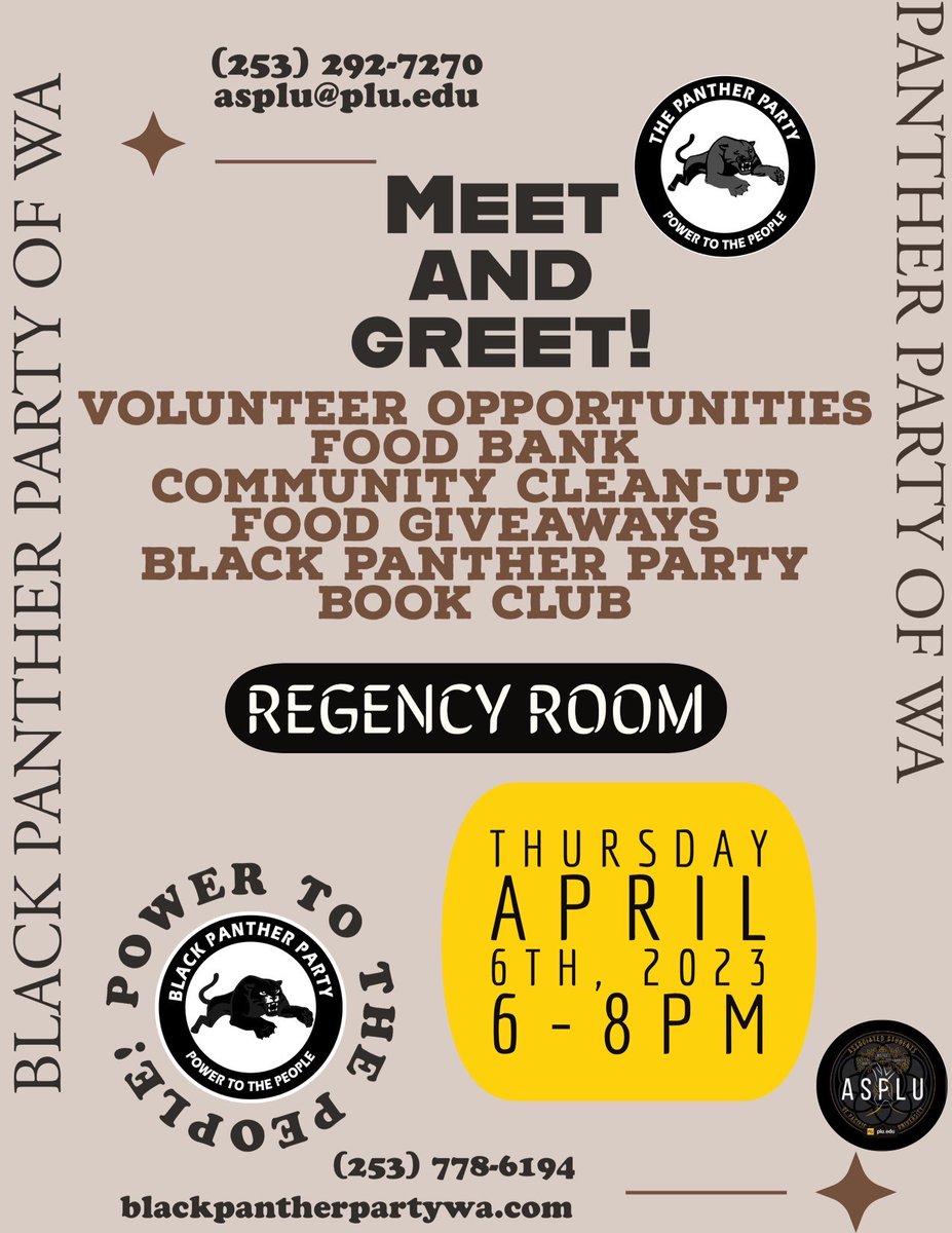 ASPLU_Lutes's tweet photo. Hey guys ASPLU and The Black Panther Party of Washington are hosting a meet and greet.
If you want to be involved more in your community this is your opportunity!!!! https://t.co/py9DEf9KOq