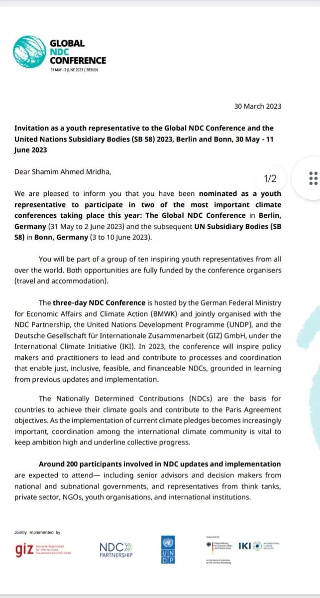 IsmailHosan223's tweet photo. Our Honorable Founder @Mridha48 nominated as youth representative to participate in the  Global NDC Conference and UN Subsidiary Bodies (SB 58) 
Congratulations to you bhaiya https://t.co/svzXK45rX6