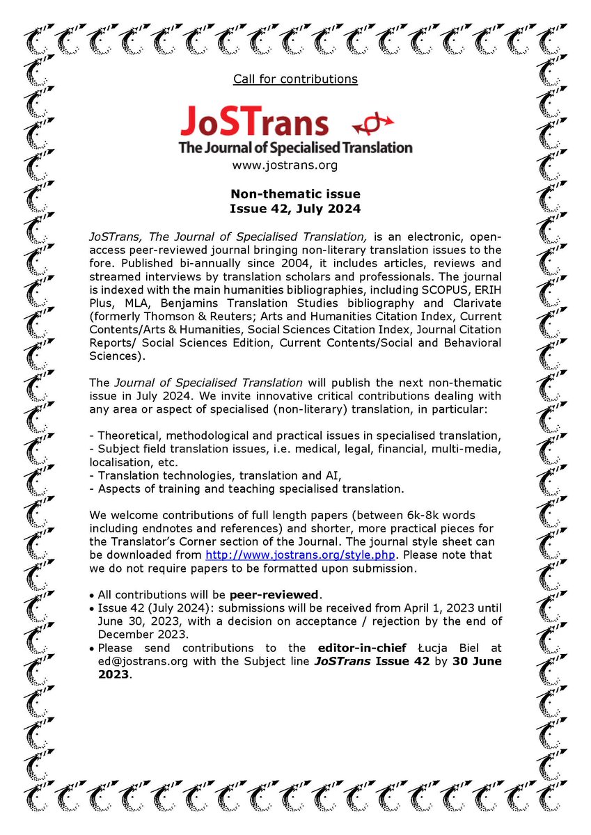 JoSTrans - The Journal of Specialised Translation tweet media