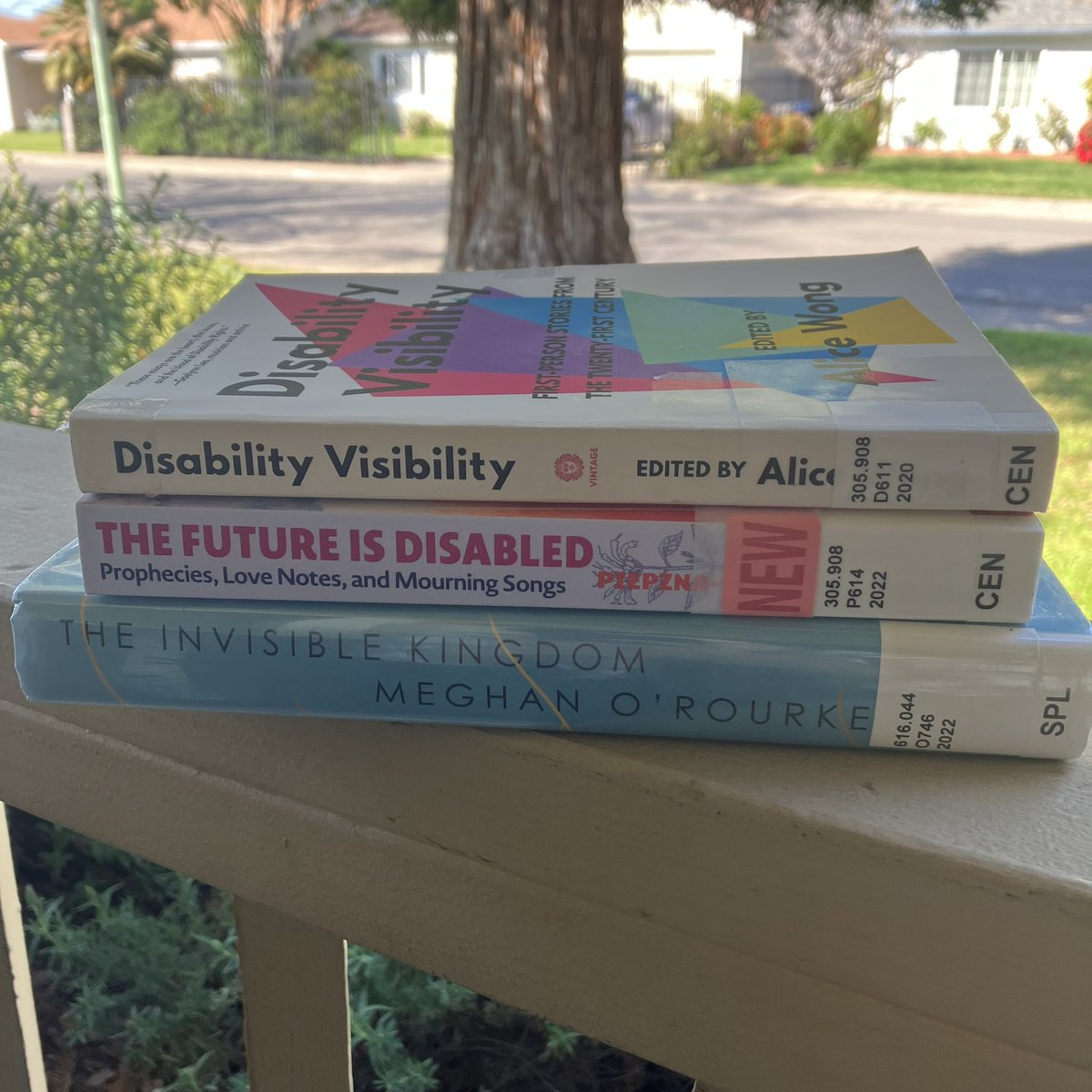 DataLover916's tweet photo. My mini TBR for April’s #disabilityreadathon
Three book stack: Disability Visibility ed. Alice Wong; The Future is Disabled by Leah Lakshmi Piepzna-Samarasinha; The Invisible Kingdom by Meghan Rourke
@DisabilityRead https://t.co/qglxSj1Eay