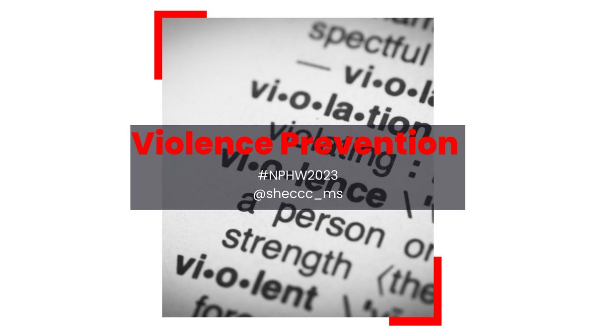 sheccc_ms's tweet photo. Today is day 2 of #NationalPublicHealthWeek2023 and today’s theme is #violenceprevetion. Violence continues to be persistent public health issue globally. Today will review the types of violence that impact millions globally. #bphi #blackpublichealthinfluencer #etr #NPHW2023 https://t.co/7PcS7ot3xS