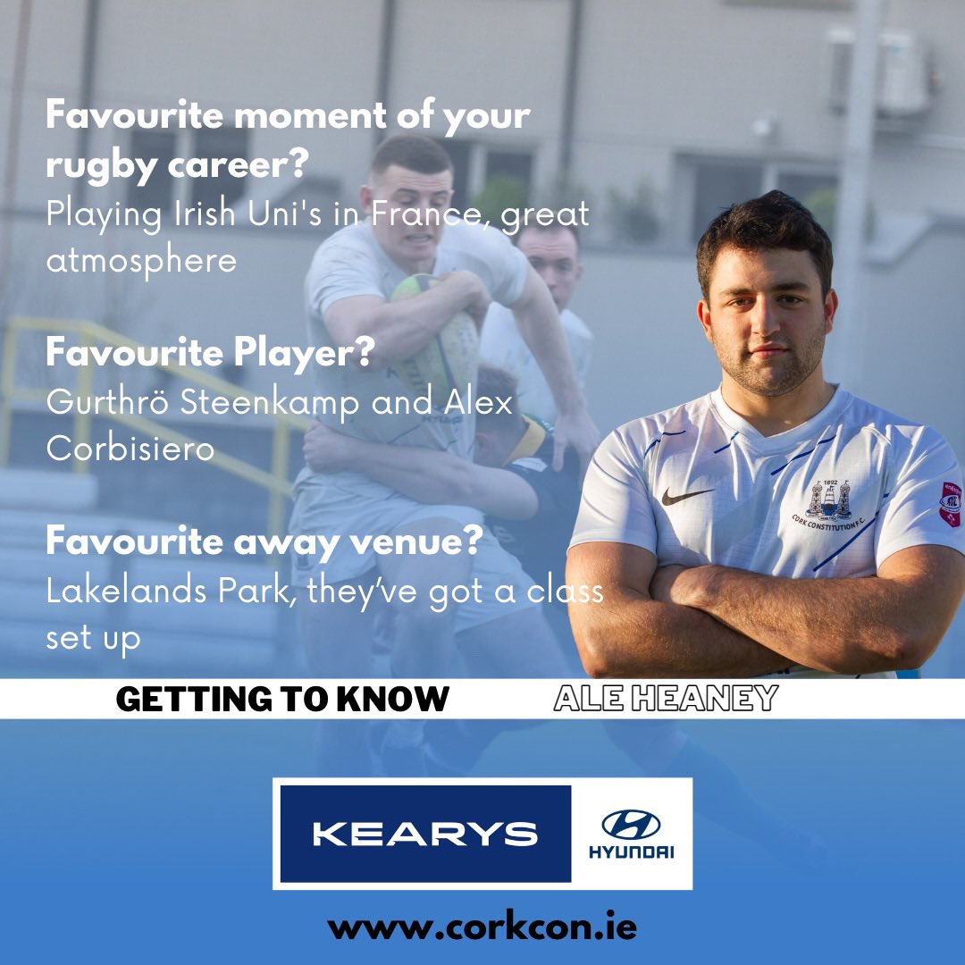CorkConRugbyFC's tweet image. 𝐆𝐄𝐓𝐓𝐈𝐍𝐆 𝐓𝐎 𝐊𝐍𝐎𝐖... 𝐀𝐋𝐄 𝐇𝐄𝐀𝐍𝐄𝐘 👋🏻
This week we get to learn more about Ale Heaney! 
See below ⬇️ to learn more about our player.  
#GettingToKnow #CorkCon #PositiveEnergy #IrishRugby #Rugby