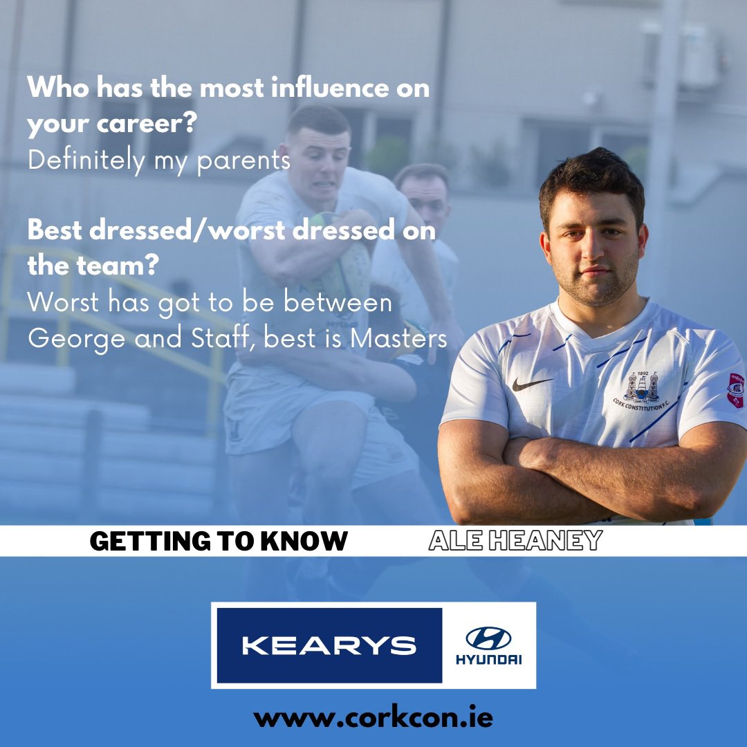 CorkConRugbyFC's tweet image. 𝐆𝐄𝐓𝐓𝐈𝐍𝐆 𝐓𝐎 𝐊𝐍𝐎𝐖... 𝐀𝐋𝐄 𝐇𝐄𝐀𝐍𝐄𝐘 👋🏻
This week we get to learn more about Ale Heaney! 
See below ⬇️ to learn more about our player.  
#GettingToKnow #CorkCon #PositiveEnergy #IrishRugby #Rugby