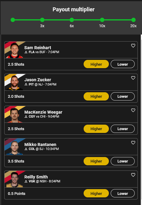 Chedzz's tweet image. The 4/4 NHL Underdog Full Slate Entry 🐶🏒

Here is the full SLATE one across the entire slate as promised. 

Use "CHEDDAR" for the 100% deposit match on UD.

#NHLPicks #GamblingTwitter