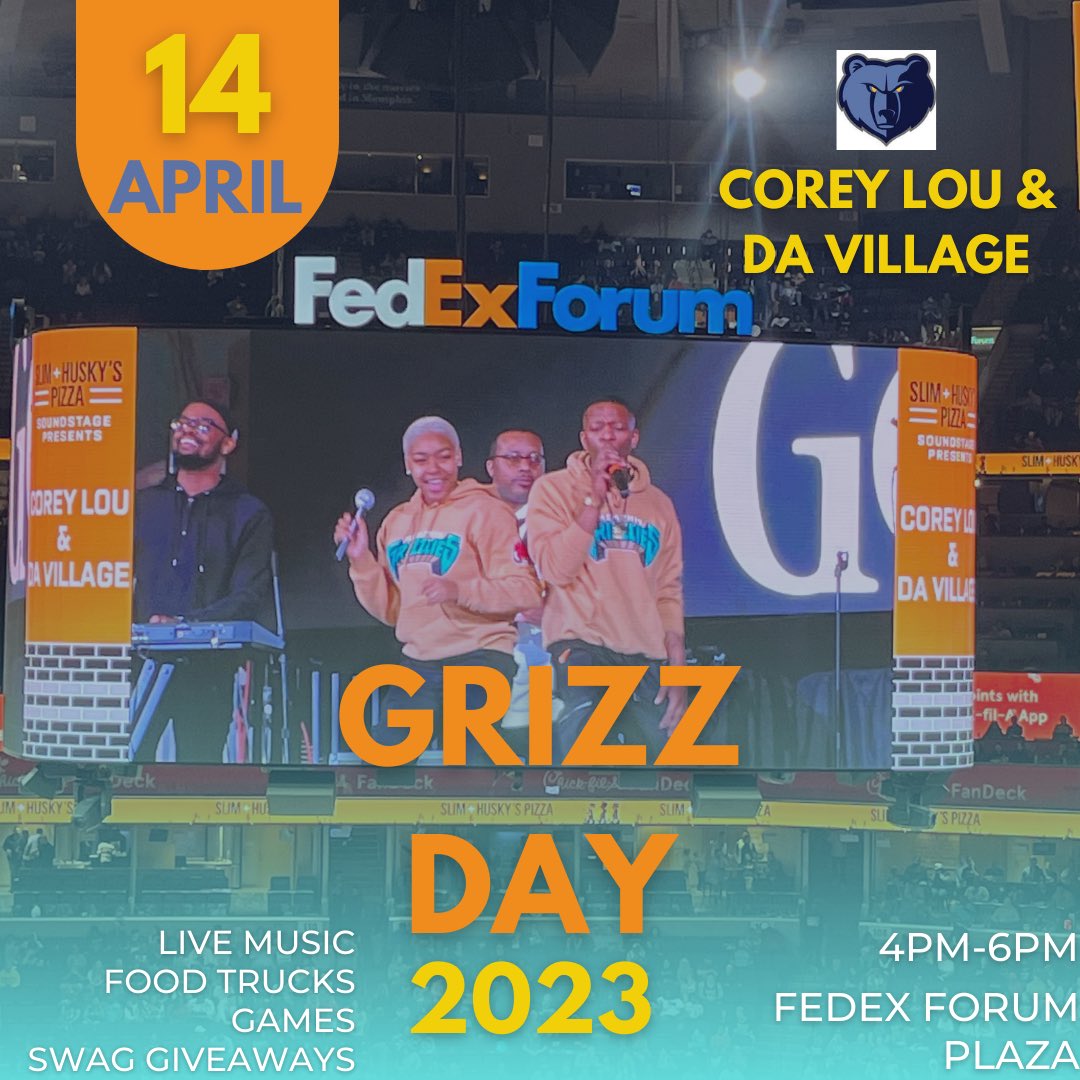 _Coreylou's tweet photo. Excited to close out #GrizzWeek next week and tip-off our 2023 NBA Playoffs 🏆 Meet Us There 👀🎤

CoreyLouDaVillage x MemGrizz 🤝🏾

#CoreyLou #DaVillage #Memphis #MemphisGrizzlies #NBA #Entertainment #LiveMusic #HouseBand #NBAPlayoffs2023 #GrizzDay #GrizzWeek https://t.co/NeXUVPAERb
