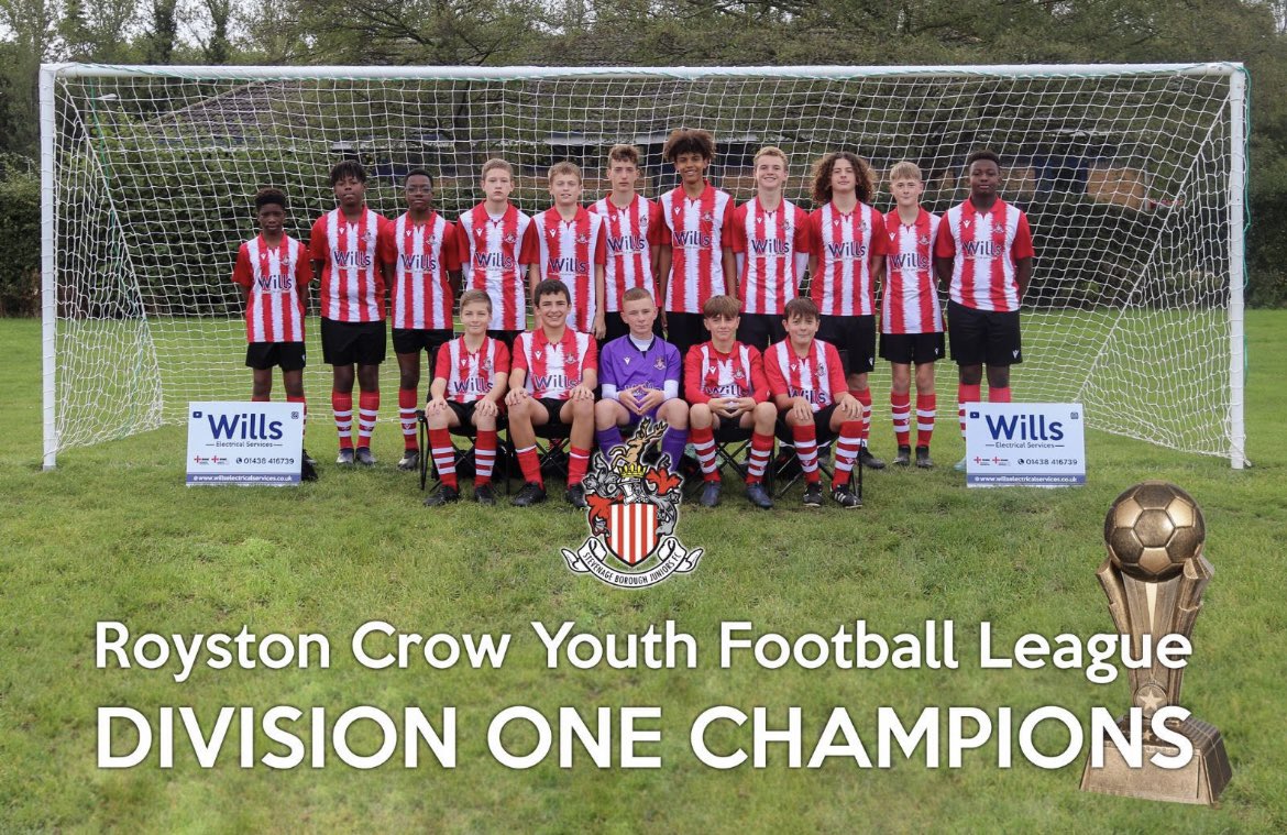 Congratulations to our U14 Jaguars who have won their league title and also about to play in a league cup final too! What an amazing achievement! Well done lads!!! #WeAreStevenageBoroJuniors <a href="/RoystonCrowYFL/">Royston Crow Youth Football League</a>