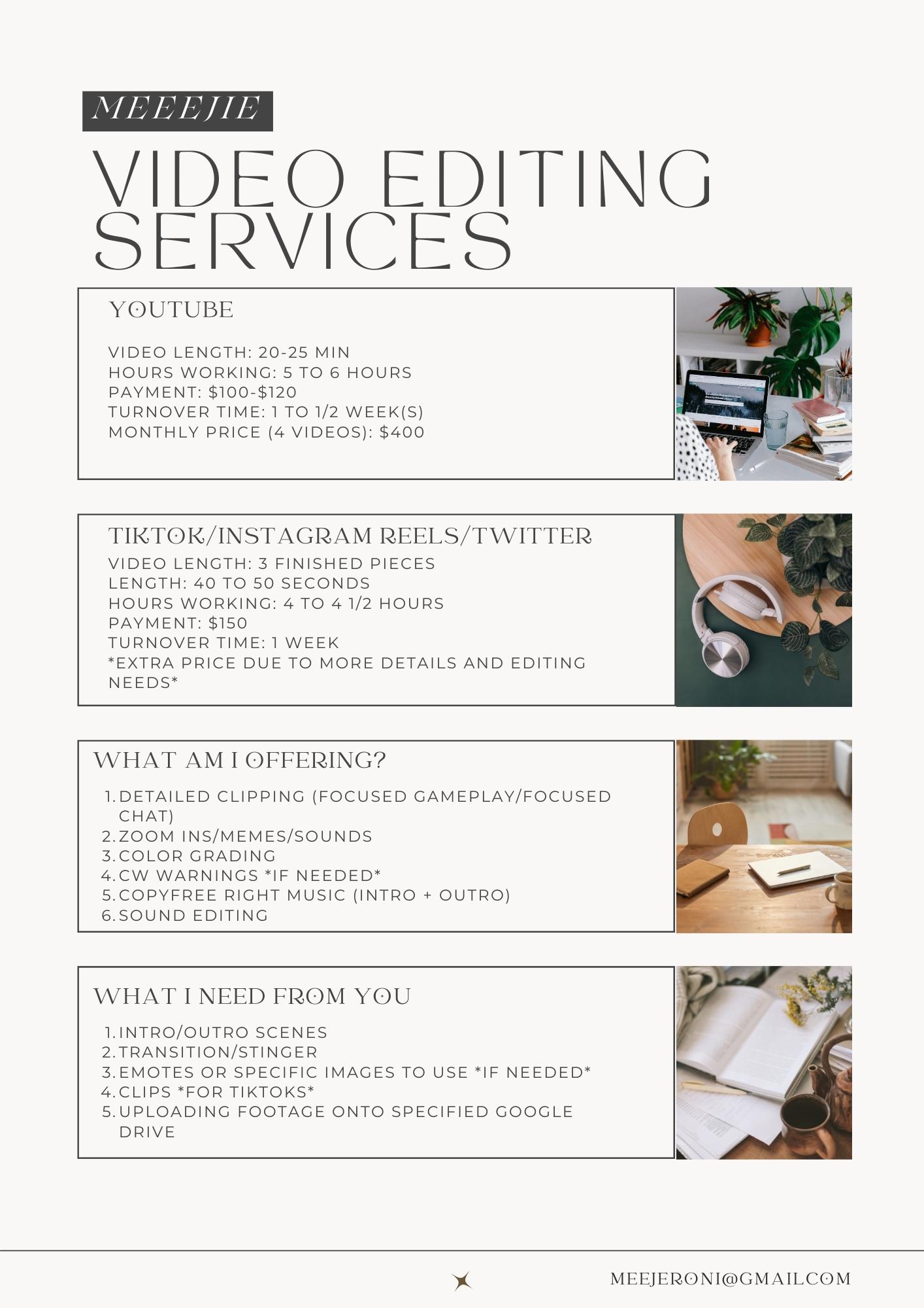 meej (theythem) on X: [rts apprec] decided to make a services sheet for  my video editing! any support is appreciated and helps me continue to keep  myself afloat! i'm open to DM's