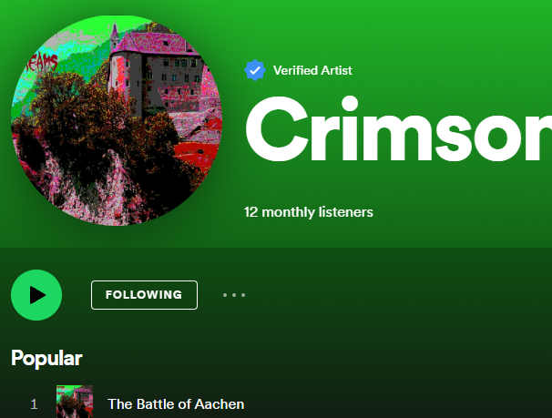 Crimson Dreams has 12 monthly listeners, thank you so much! #spotify #heavymetal #blackmetal #indierock #indiemusic