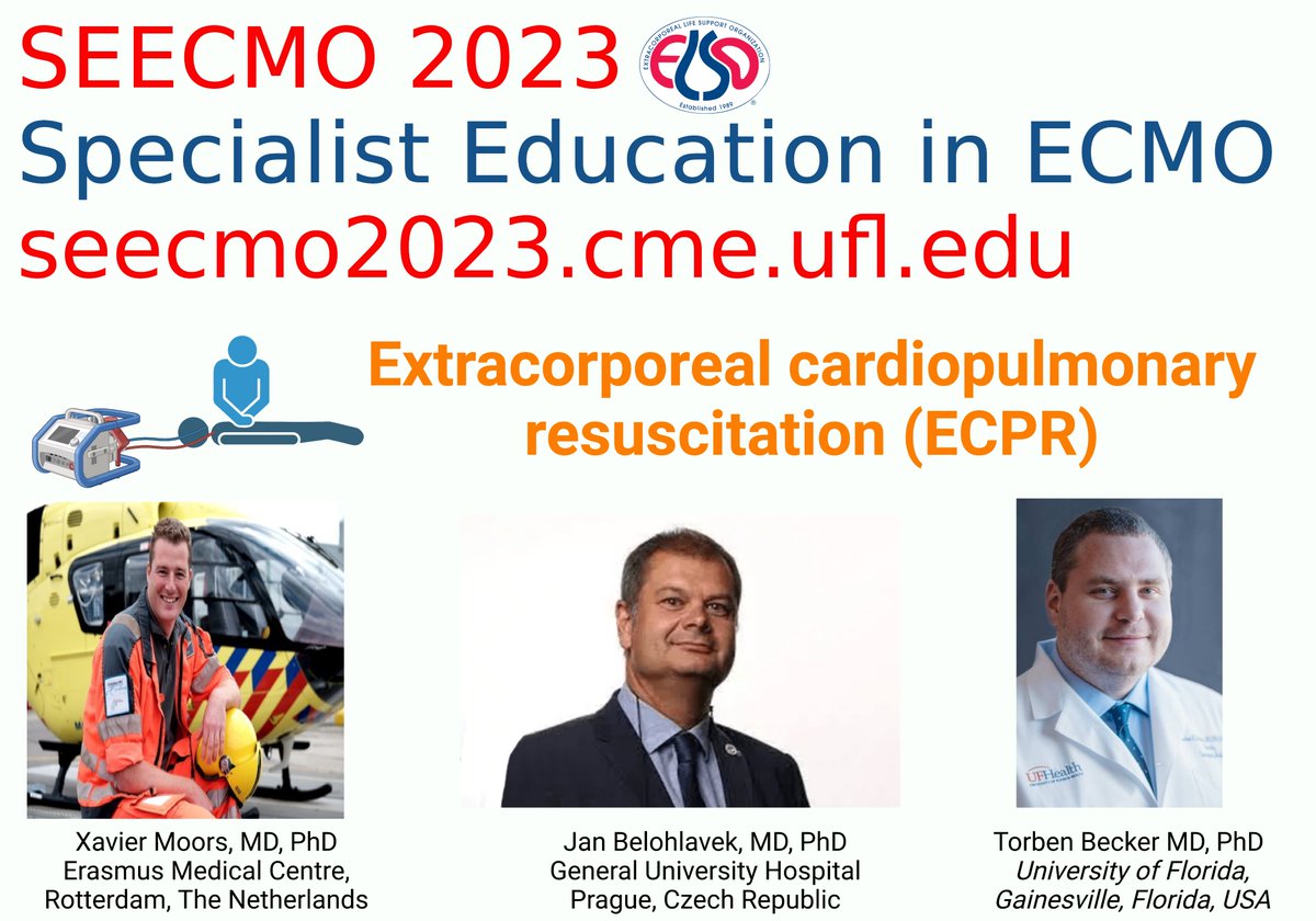 UF CME (@gatorcme) on Twitter photo Join us at SEECMO 2023 for a full session on ECPR (Extracorporeal cardiopulmonary resuscitation), featuring experts Xavier Moors, MD, PhD, Jan Belohlavek, MD, PhD, and Torben Becker, MD, PhD. For more info and to register, visit seecmo2023.cme.ufl.edu <a href="/DrGilesPeek/">Giles Peek</a> Join us at SEECMO 2023 for a full session on ECPR (Extracorporeal cardiopulmonary resuscitation), featuring experts Xavier Moors, MD, PhD, Jan Belohlavek, MD, PhD, and Torben Becker, MD, PhD. For more info and to register, visit seecmo2023.cme.ufl.edu <a href="/DrGilesPeek/">Giles Peek</a>