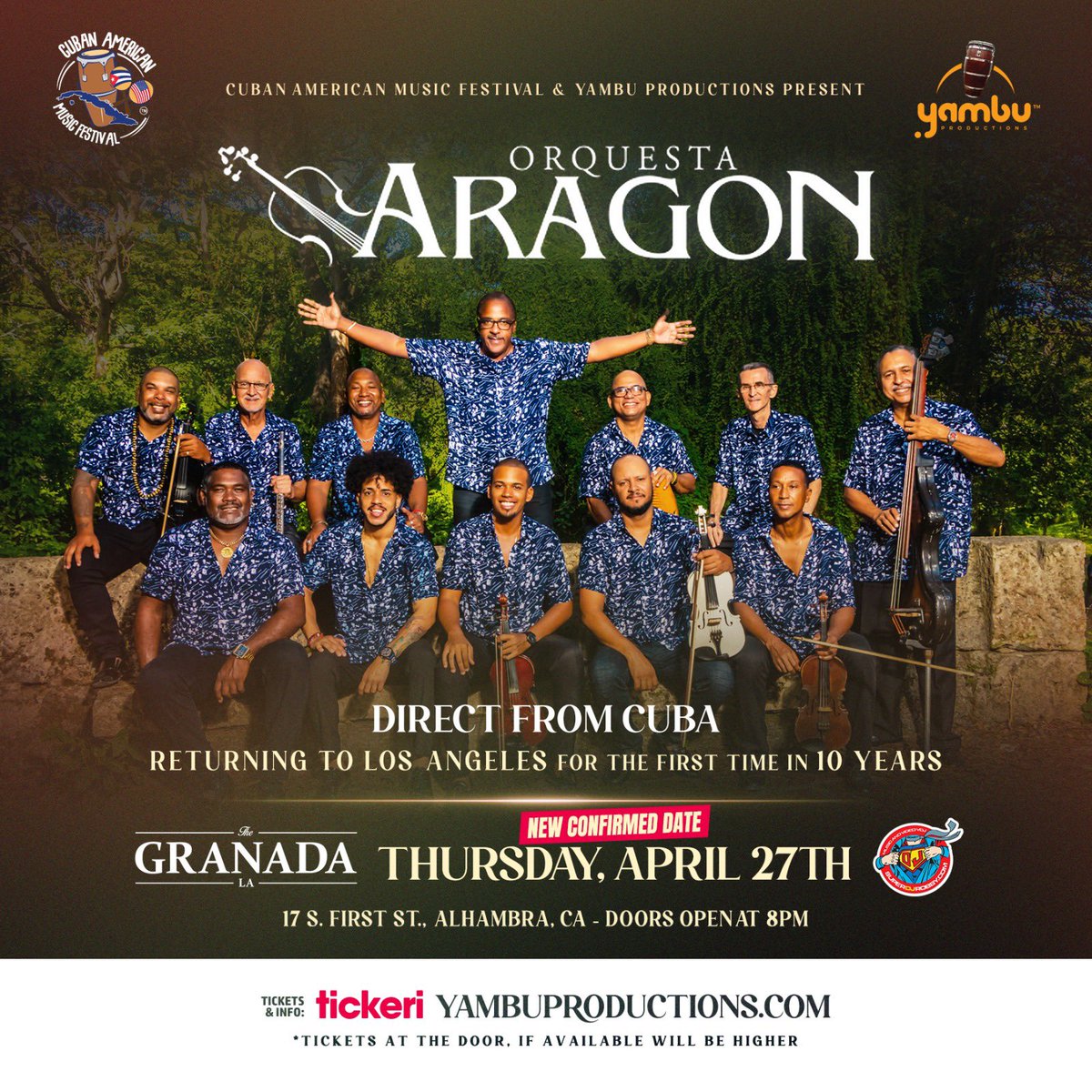 Due to circumstances beyond our control, Aragon @ Granada in Alhambra has been postponed to Thur 04/27
Attached find tour management group letter explaining circumstances.
Existing tix are valid for new date. Thank you for your understanding.
tix &amp; info bit.ly/aragon2023
