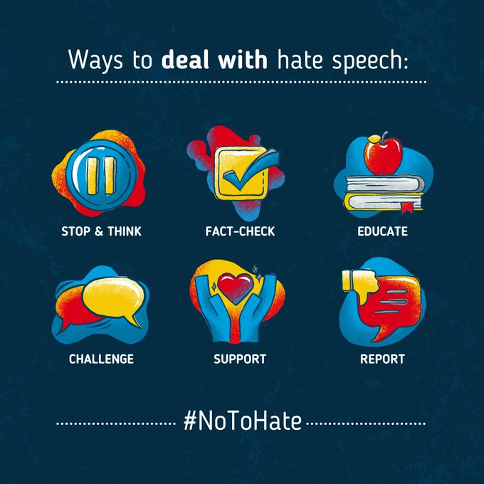 antonioguterres's tweet photo. Hate speech online can lead to cruelty &amp; violence in real life.

From fact checking to supporting vulnerable communities, we can all take action to protect our common humanity and say #NoToHate:

https://t.co/wPFIu90IBu https://t.co/Pev2pZ7Ss9