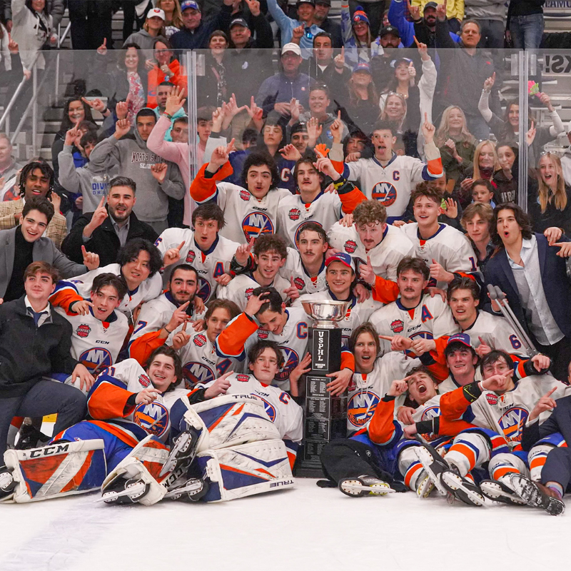 NYIslanders's tweet photo. Breaking through. 🏆 

The Jr. Islanders claimed their first-ever victory at the #DineenCup. 

Coach Mike Marcou won Coach of the Year while Cameron Smith and Luca Leighton received Goaltender and defensive forward of the Year. https://t.co/frnngV4x2x