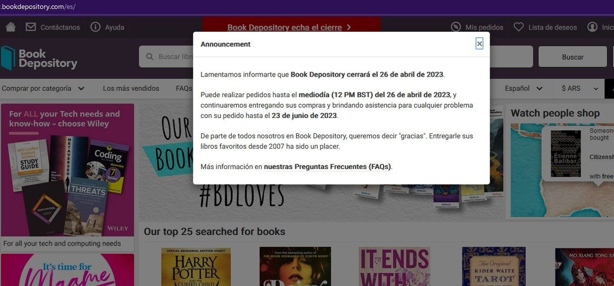 zerodragonheart's tweet image. Esta es la imagen mas triste del año, lo que me partió el corazon. #amazon nos compró #bookdepository y ahora lo está cerrando.  Ahora todos los 3rdWordlies como Argentina no vamos a tener acceso a libros de afuera y material que amamos. 
Me lastima, me destruye, es muy triste.