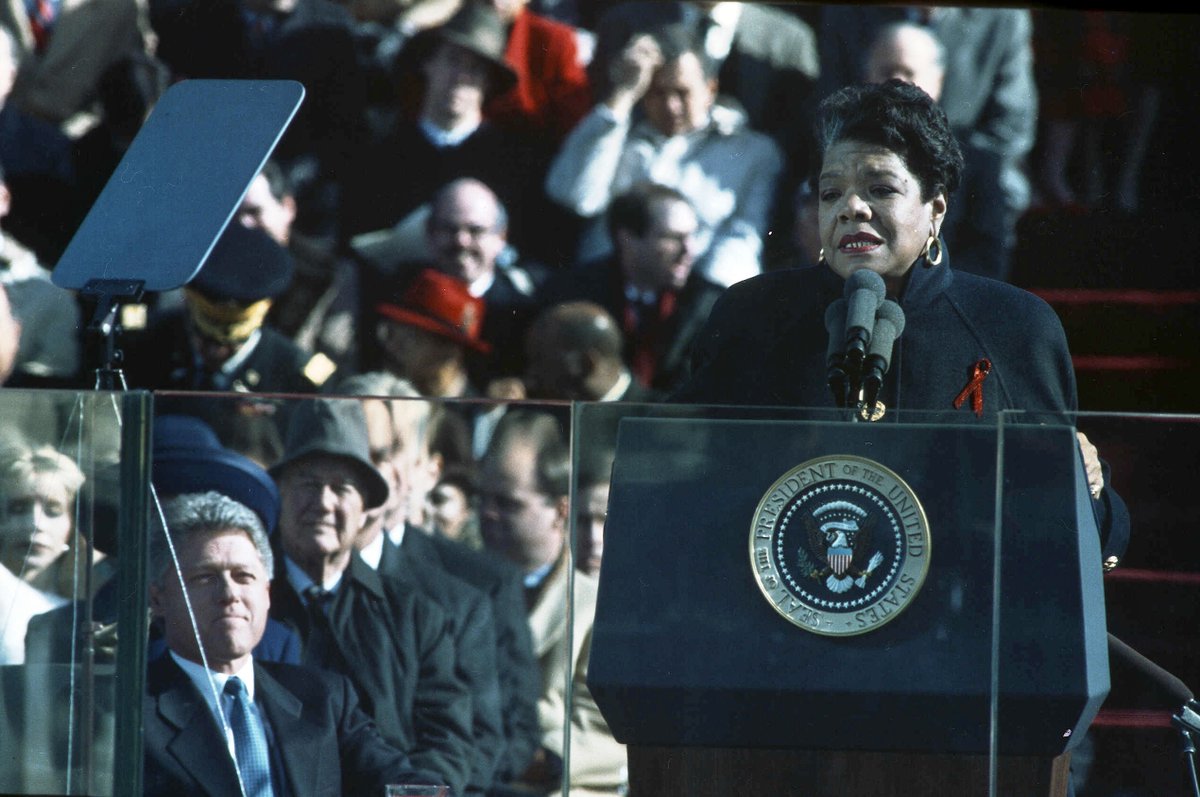Today would have been Maya Angelou's 95th birthday. In 1993, she recited 'On the Pulse of Morning' at Pres. @BillClinton's inauguration. #CelebrateAngelou95 #DrAngelou95

📷 @WJCLibrary