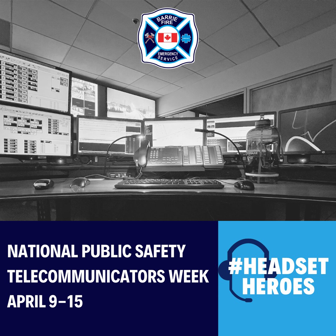 PenetangFire's tweet photo. April 9-15 is National Public Safety Telecommunicators Week!

All of us at PFD would like to send a massive thank you and appreciation to everyone in the @Barrie_Fire dispatch centre. 

#HeadsetHeros https://t.co/TcierH2aYw