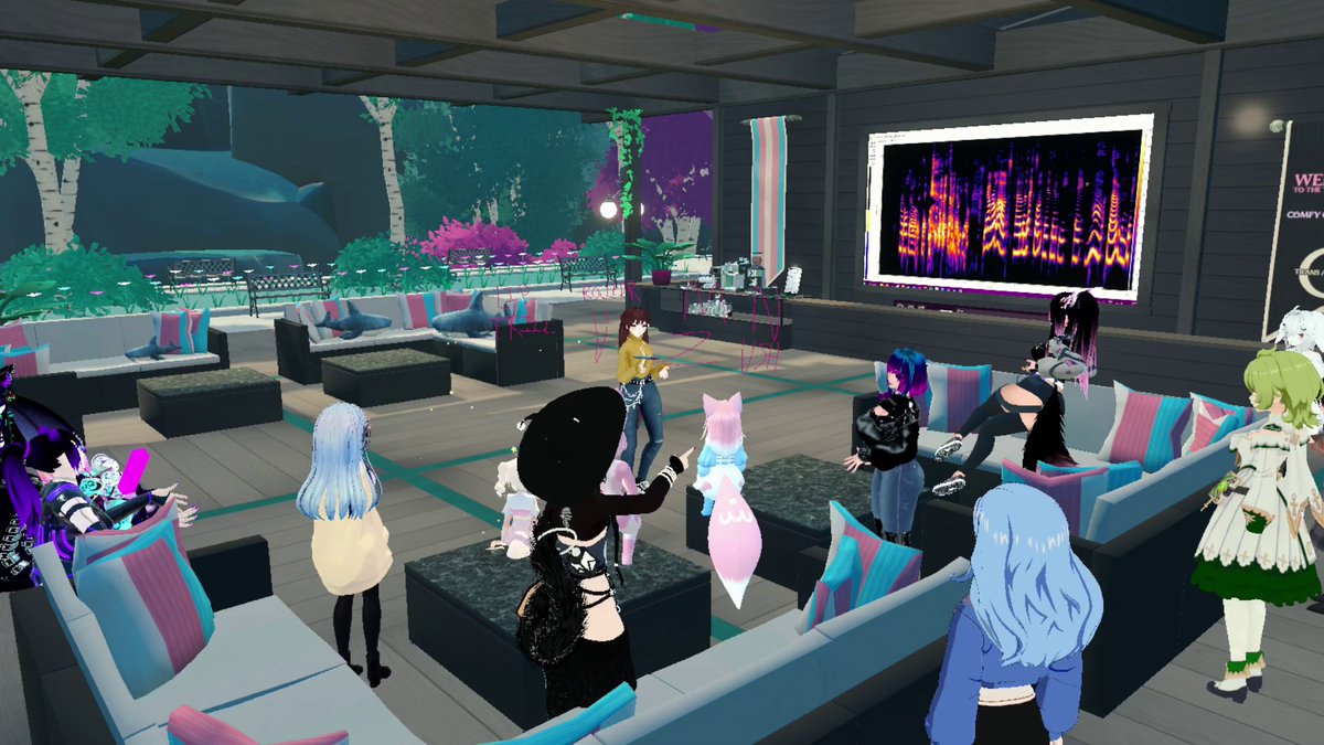 Tizzers's tweet image. I've been working on a world called Trans Academy which is a community space and education center for trans people in VRChat. We have vocal training courses led by industry professionals, workshops, and our regular Sunday coffee meetups. All are welcome to join! 💜