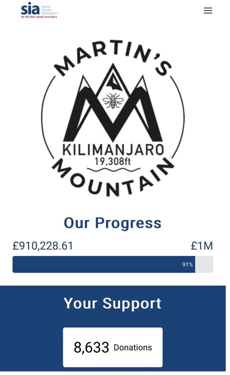 Martin Hibbert (@martinhibbert) on Twitter photo Alone we can do little, together we can do so much…
Yesterday the <a href="/SIA_Mountain/">Martin's Mountain</a> fundraiser went past the £900k mark and now stands at over £910k!!!Amazing to think that we are on the last stretch to £1M. Thank you to everyone that has donated and supported this project so far. Alone we can do little, together we can do so much…
Yesterday the <a href="/SIA_Mountain/">Martin's Mountain</a> fundraiser went past the £900k mark and now stands at over £910k!!!Amazing to think that we are on the last stretch to £1M. Thank you to everyone that has donated and supported this project so far.