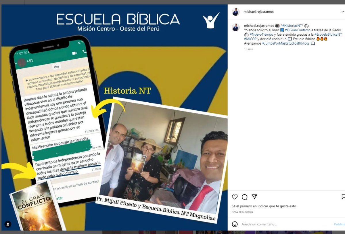 📺 *#HistoriasNT* 📻
Yolanda solicitó el libro 📘 #ElGranConflicto a través de la Radio📻 #NuevoTiempo y fue atendida gracias a la #EscuelaBiblicaNT y decidió recibir un 📖 Estudio Bíblico 🔥🔥🔥 Avanzamos #JuntosPorMásEstudiosBíblicos 📖