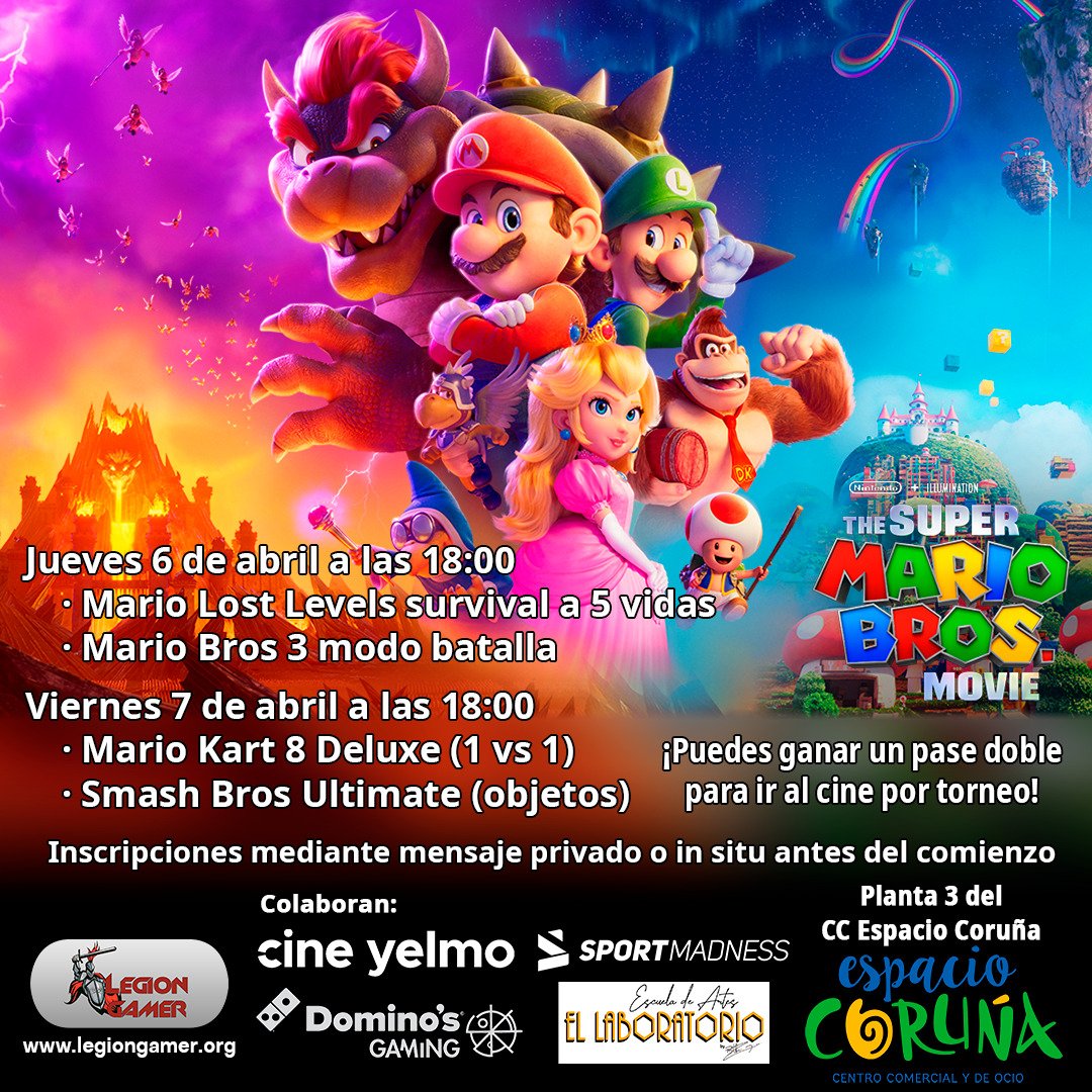 Thenextbattle's tweet photo. Quién se apunta este finde a competir por un pase doble para la peli #SuperMarioBrosMovie toda la info en cartel os esperamos en @espaciocorunacc @CineYelmo https://t.co/G9Qqwi9tv2