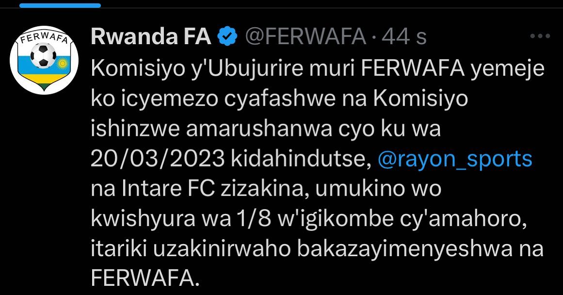 AntaMucyo's tweet photo. ๐Mu Nda Y'Isi
๐จBreaking News
#PEACECUP2023
๐ Bayita "MURERA"โช๐ต
๐ Umukino uzakinwa hagati ya @rayon_sports VS #IntareFC
๐ธ๏ธIyi nkuru uyakiriye gute? https://t.co/kEkcAXe5ar