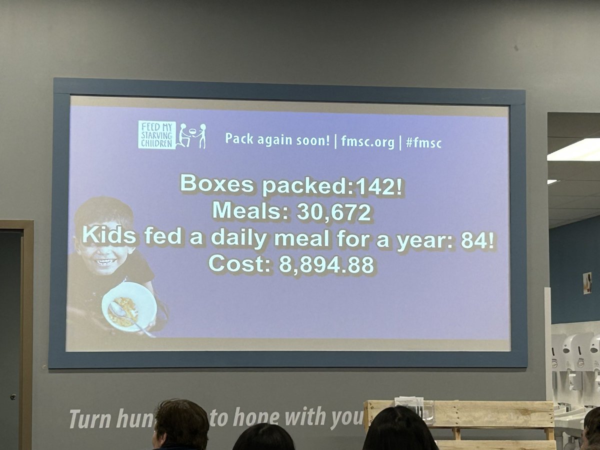 Another successful day <a href="/fmsc_org/">Feed My Starving Children</a>! The <a href="/evangelidt/">St. John the Evangelist School</a> middle schoolers packed 142 boxes - great job!