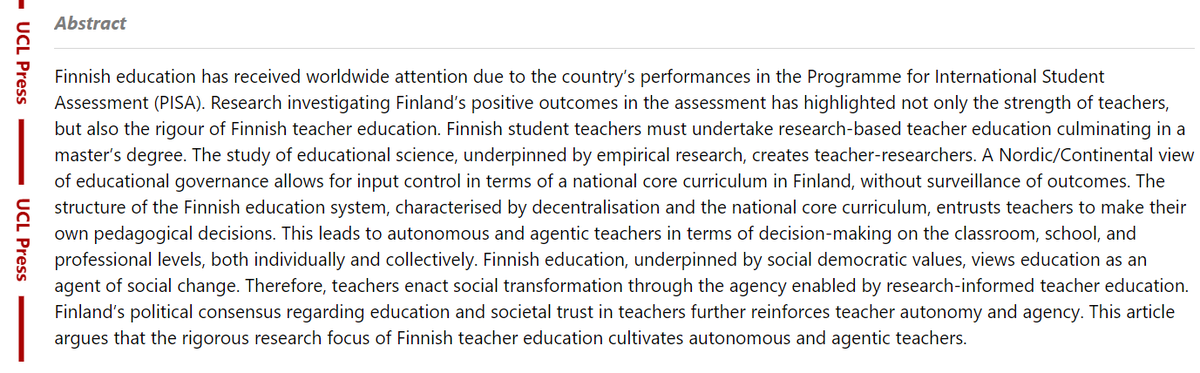 New #openaccess article from London Review of Education: Research-informed teacher education, teacher autonomy and teacher agency: the example of Finland by Jennifer Chung. ow.ly/uzRx50NzC3L. #Finland #PISA #teachereducation,#educhat #teacheragency #comparativeeducation