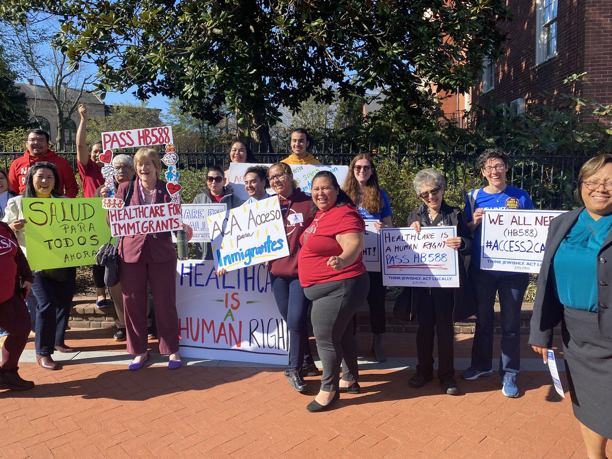 MatanZeimer's tweet photo. .@JUFJ is in Annapolis again this morning with @CASAforall and other partners to tell @SenBillFerg and @MDSenate everyone needs #Access2Care, regardless of immigration status. Marylanders can’t wait for HB588!! #MDGA23 #MDpolitics https://t.co/RB4Yl7OSL0