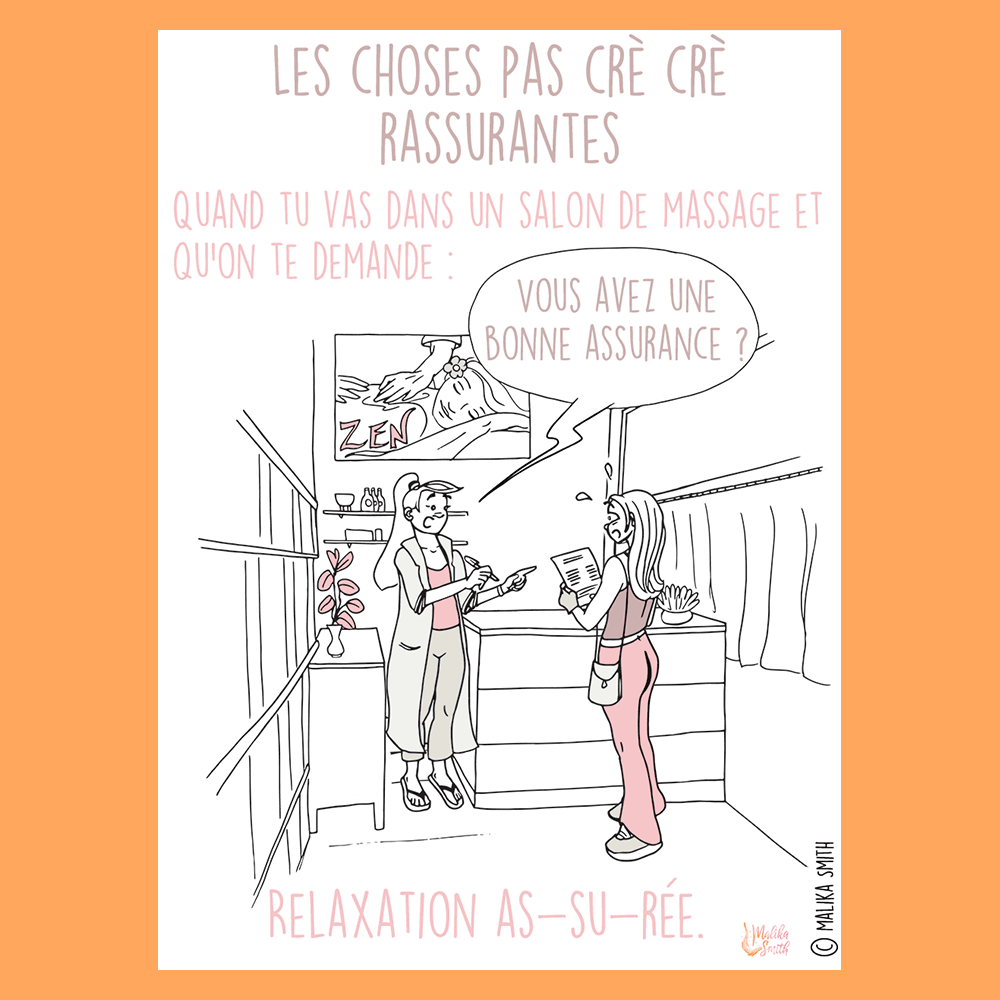 Malika_Smith's tweet photo. 🇫🇷 Ou comment passer ta séance zen en flippant au cas où la masseuse te pèterait les cervicales… 😰

La prochaine fois, je choisis hammam si je veux me détendre. Moins risqué 😉

Malika Smith 
https://t.co/0FCg0csyPR

#massage #assurance #dessin #blogbd #BD #illustration https://t.co/1MkZJJ59AL
