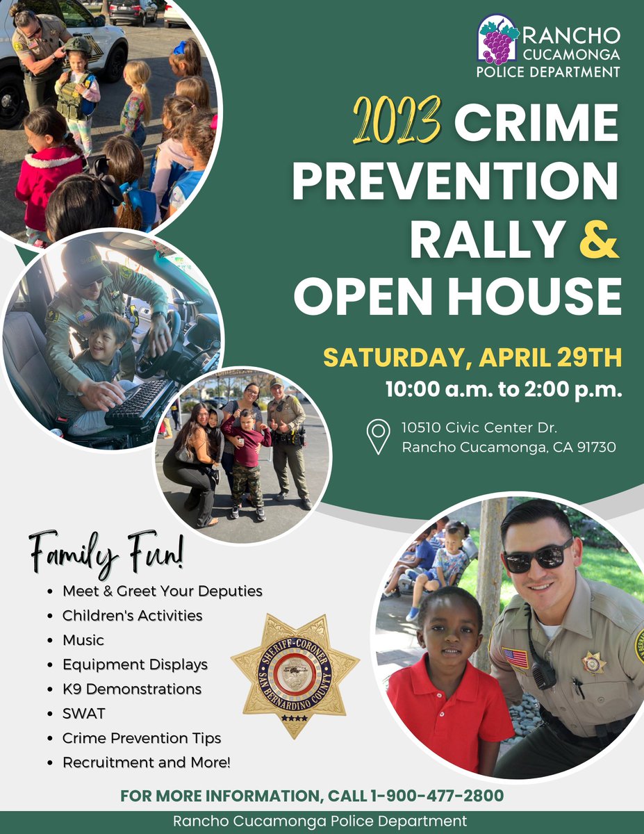 RanchoPD's tweet photo. Please join us April 29th for our annual open house. There will be a DJ 🎤, raffles 🎟️ and more!!The first 200 people to attend will receive a free K9 plush. Hope to see you there!!#RCCommUNITY @CityOfRC https://t.co/QpNj1sLSzP